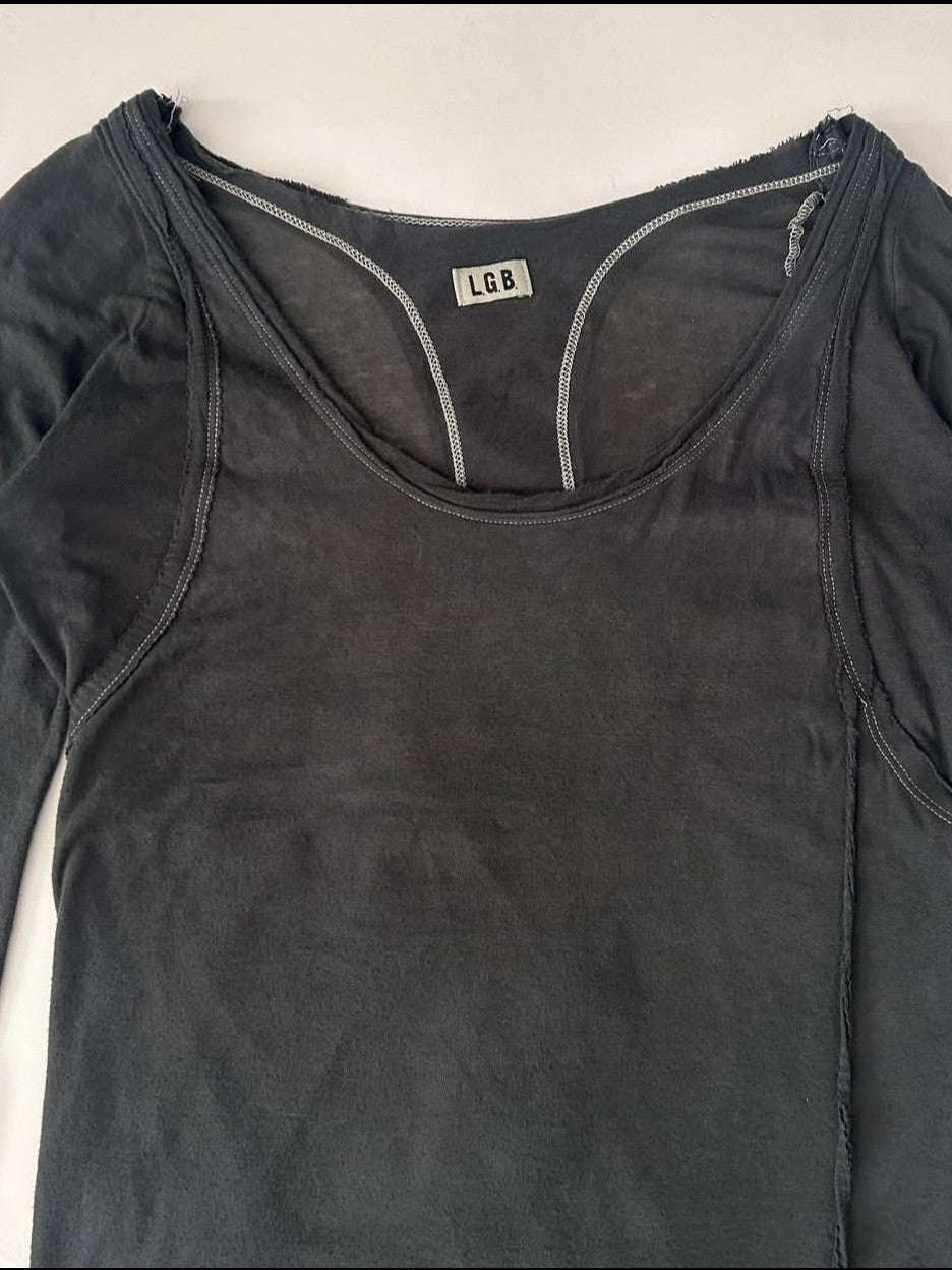 THE DAWN Visual Faux Two Piece Layered Round Neck Women's Long Sleeve T-shirts
