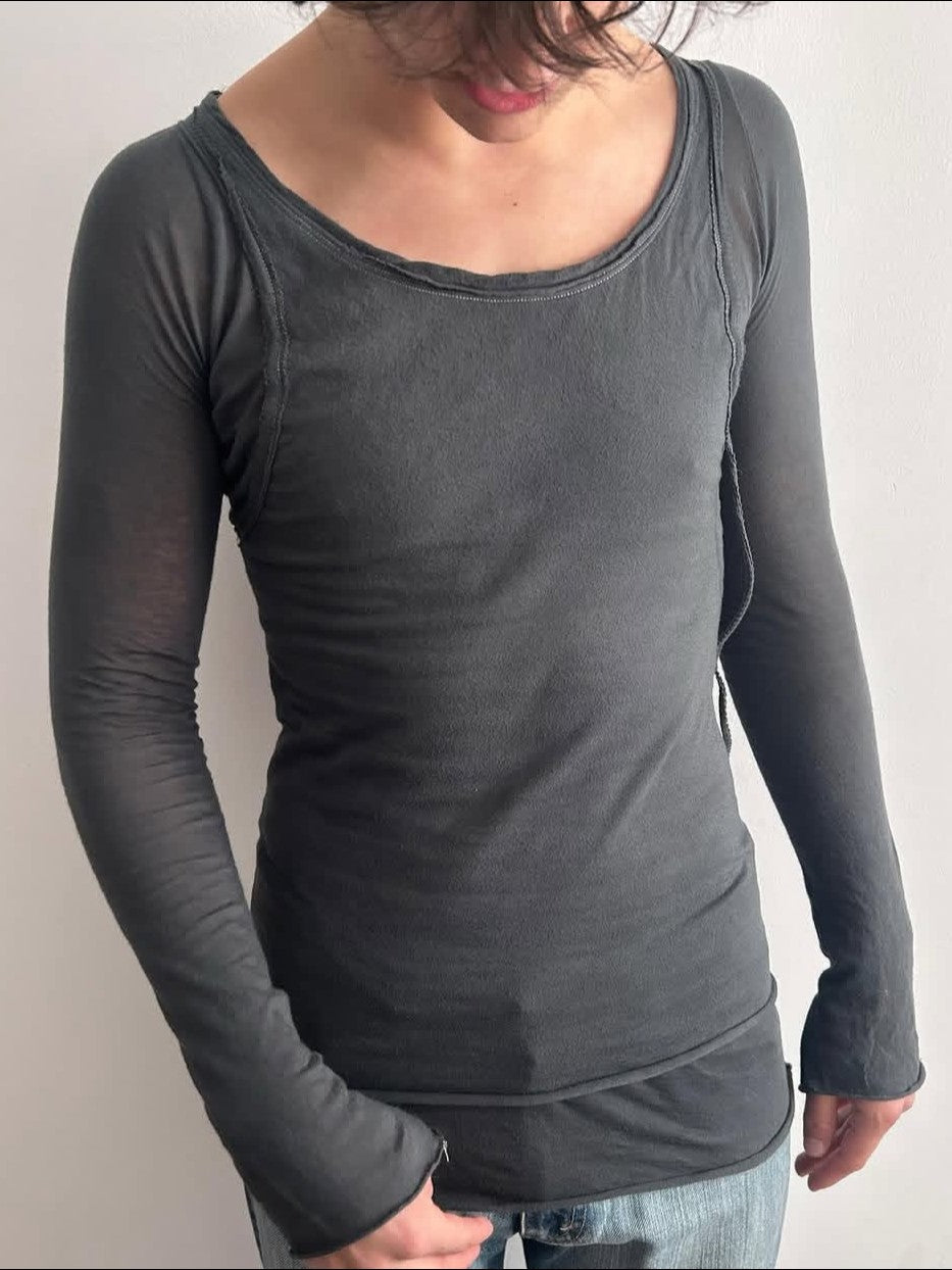 THE DAWN Visual Faux Two Piece Layered Round Neck Women's Long Sleeve T-shirts