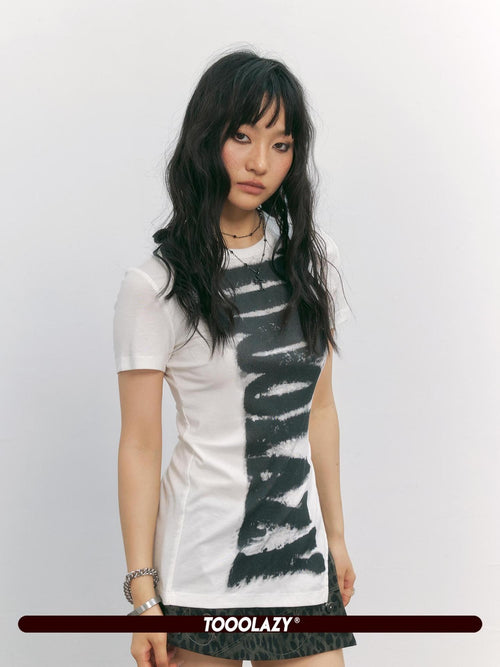 TOOOLAZY American Letter Print Slim Fit Women's Lyocell Short Sleeve T-shirts