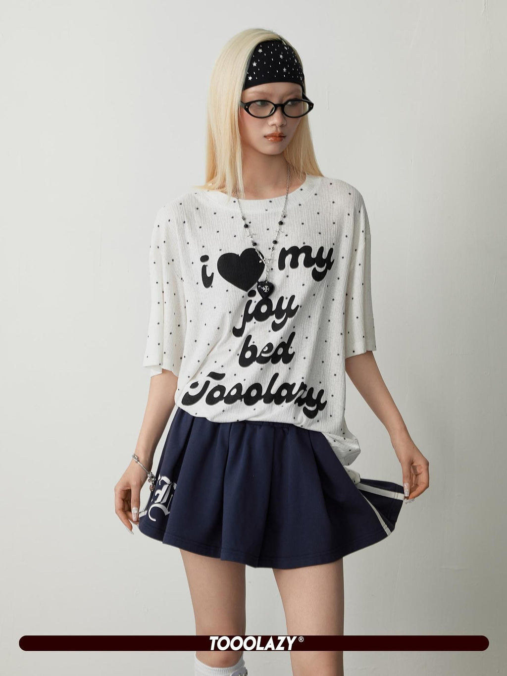 TOOOLAZY Apricot Polka Dot Print Short Sleeve Women's Mesh Oversized T-shirts