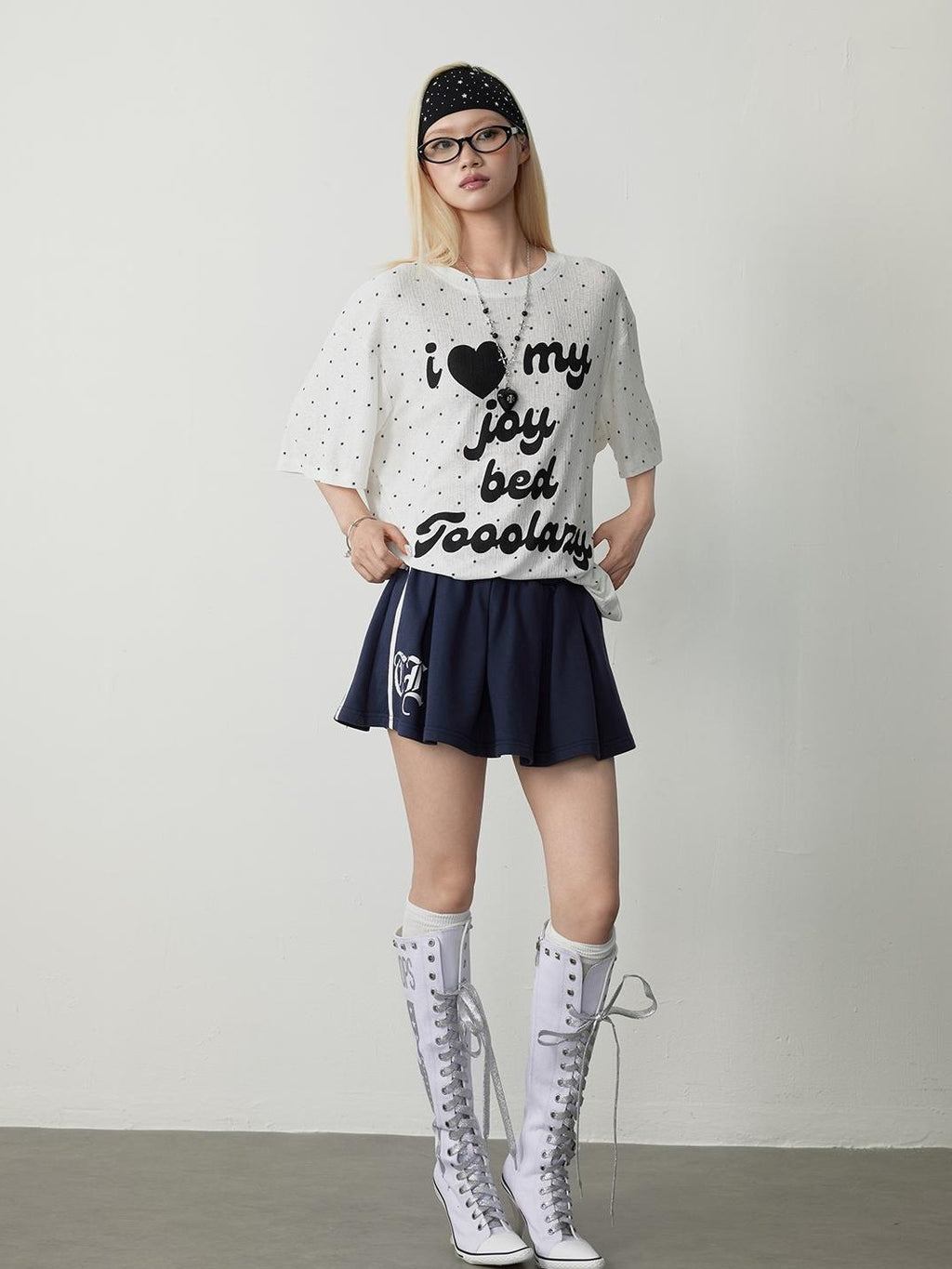 TOOOLAZY Apricot Polka Dot Print Short Sleeve Women's Mesh Oversized T-shirts