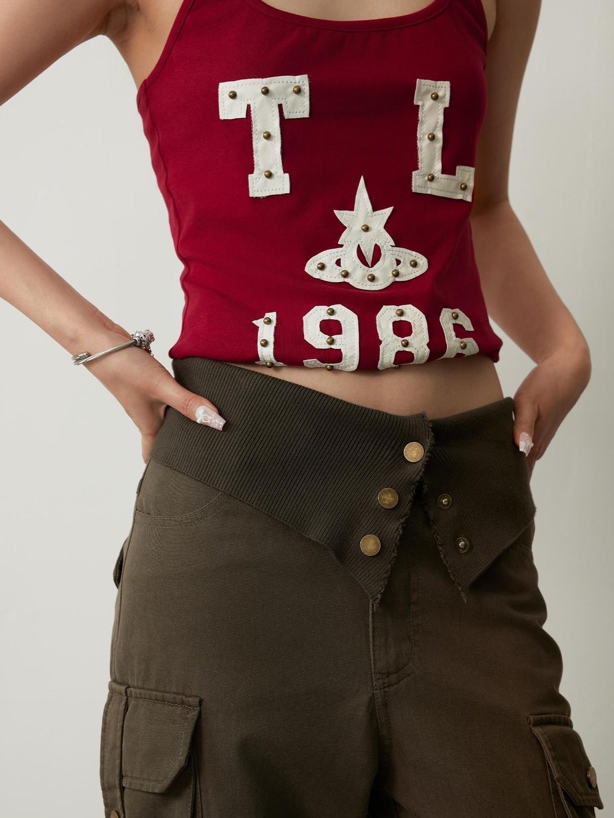 TOOOLAZY Army Green Vintage Cargo High Waist Women's Lyocell Cotton Bootcut Pants