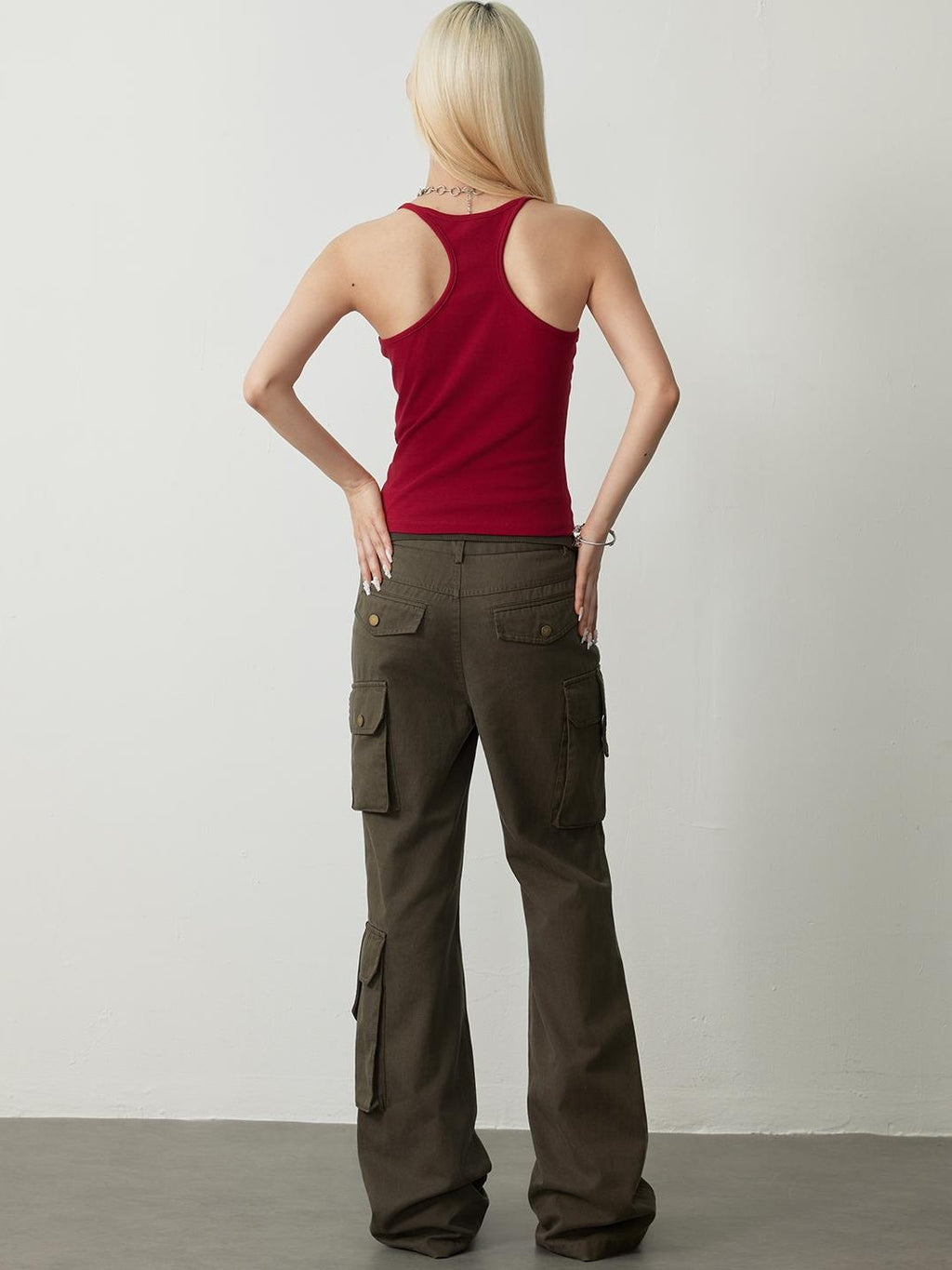 TOOOLAZY Army Green Vintage Cargo High Waist Women's Lyocell Cotton Bootcut Pants