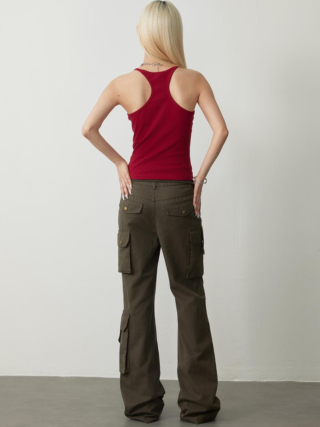 TOOOLAZY Army Green Vintage Cargo High Waist Women's Lyocell Cotton Bootcut Pants