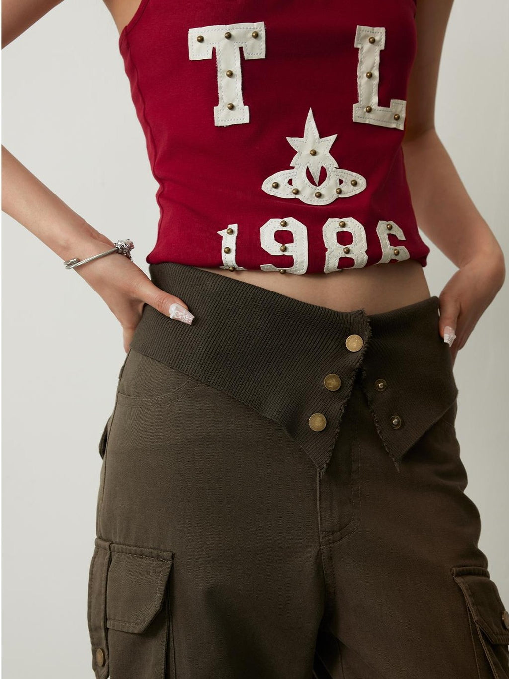 TOOOLAZY Army Green Vintage Cargo High Waist Women's Lyocell Cotton Bootcut Pants