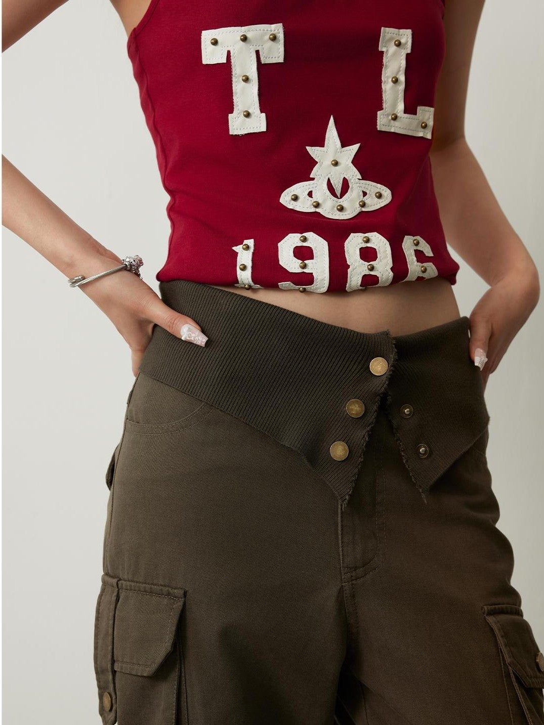 TOOOLAZY Army Green Vintage Cargo High Waist Women's Lyocell Cotton Bootcut Pants