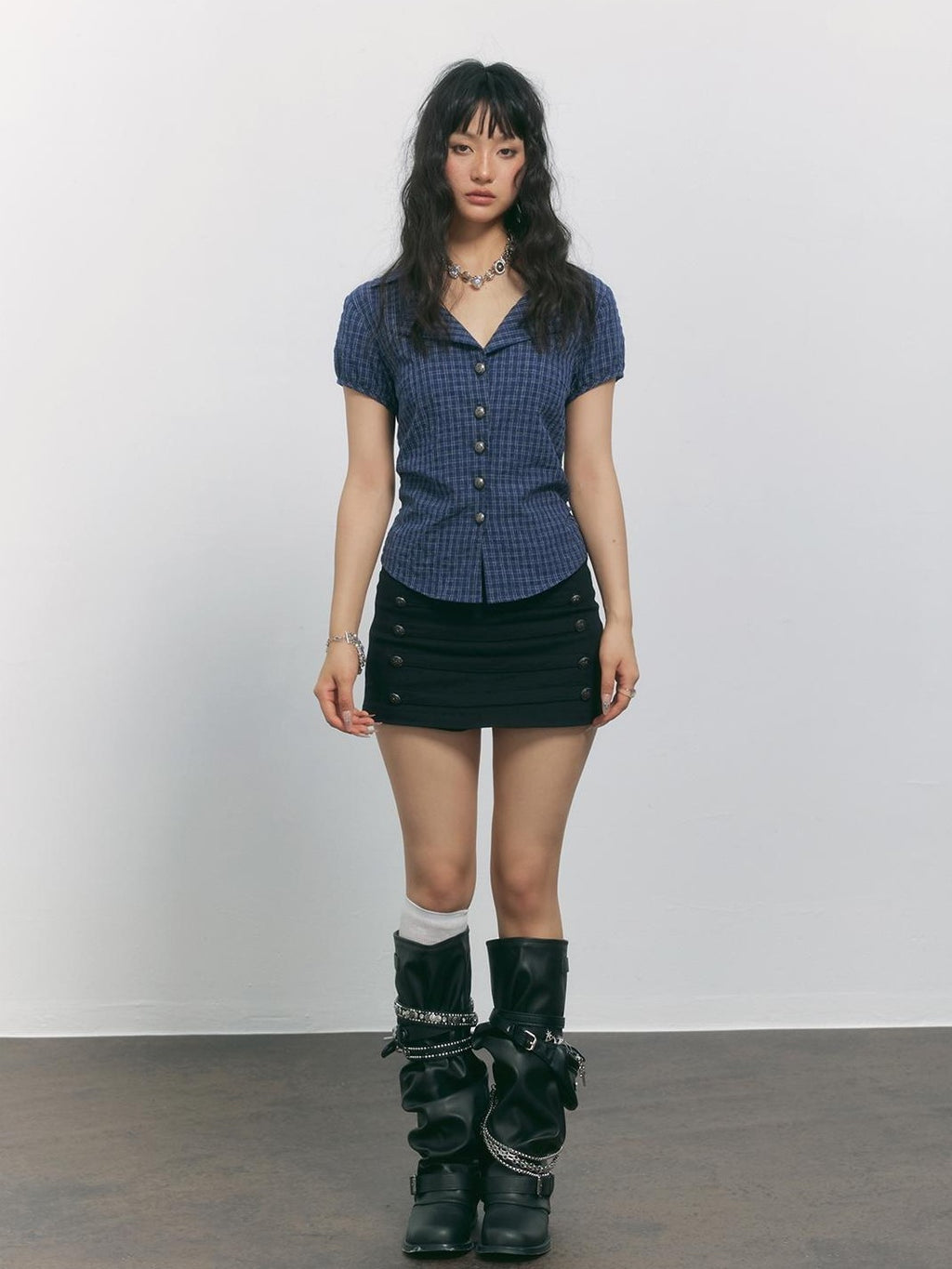 TOOOLAZY Black Double Row Buttons Bodycon Mid Rise Women's Cotton Mini Skirts