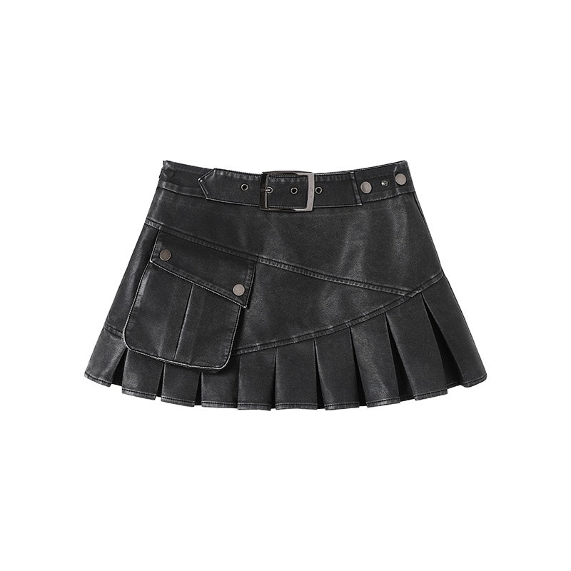 TOOOLAZY_Black_Pleated_Punk_Biker_Pocket_3d_Embellished_Women's_Polyester_Leather_Skirts_989825361691_MISSTT