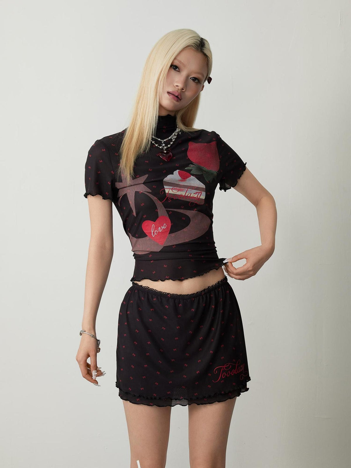 TOOOLAZY Black Polka Dot Tiered Ruffle Women's Polyester Blend Mini Skirts
