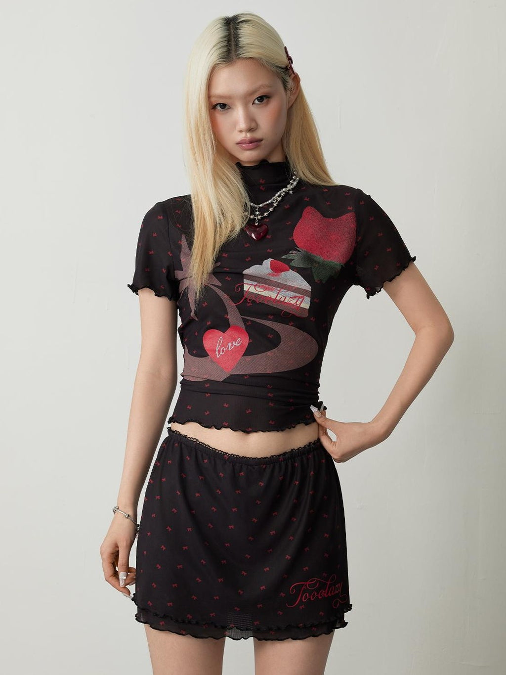 TOOOLAZY Black Polka Dot Tiered Ruffle Women's Polyester Blend Mini Skirts