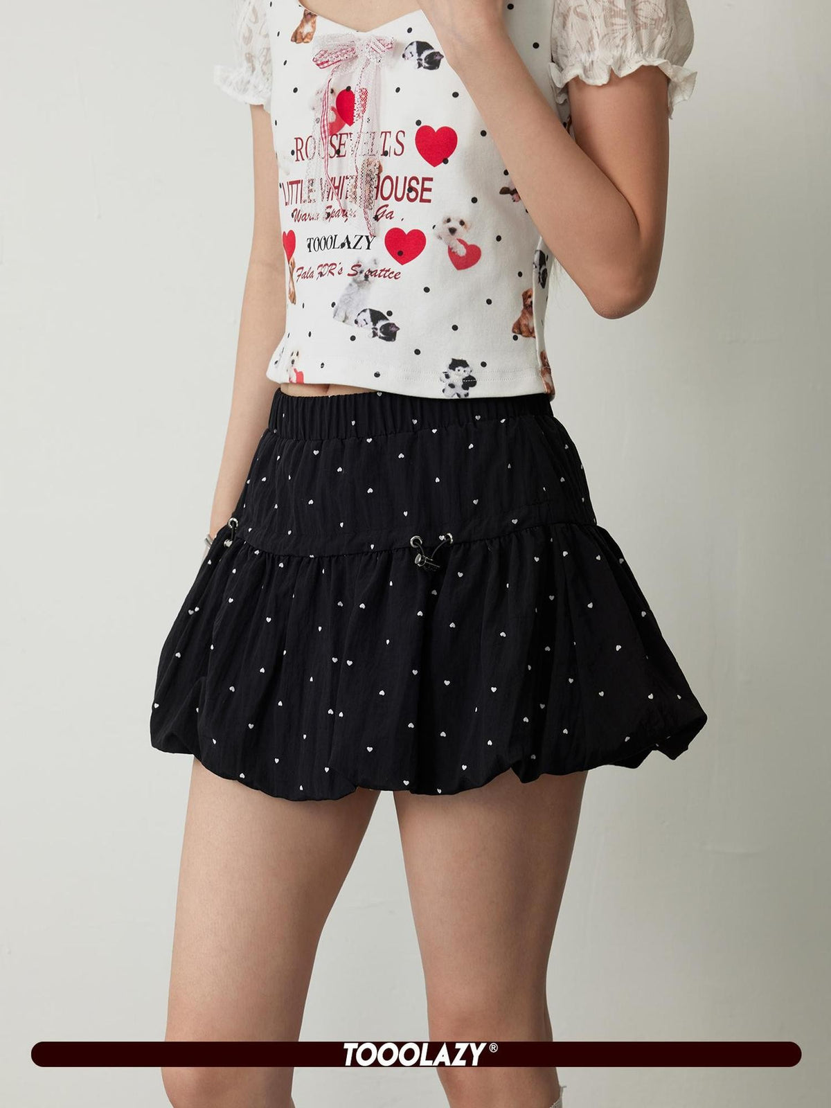 TOOOLAZY Black Polka Dot Tulip Bubble Women's Regenerated Cellulose Blend Mini Skirts