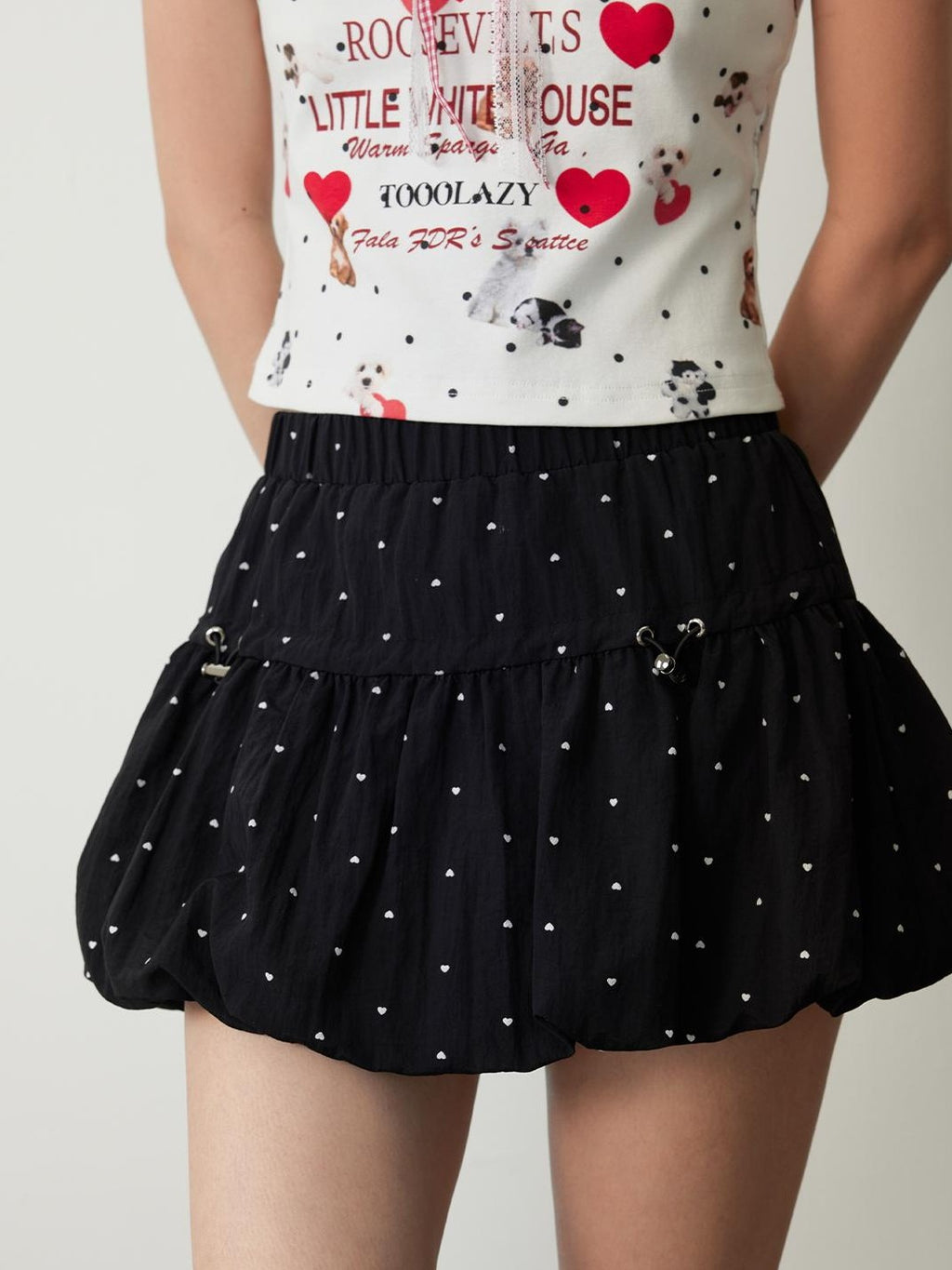 TOOOLAZY Black Polka Dot Tulip Bubble Women's Regenerated Cellulose Blend Mini Skirts