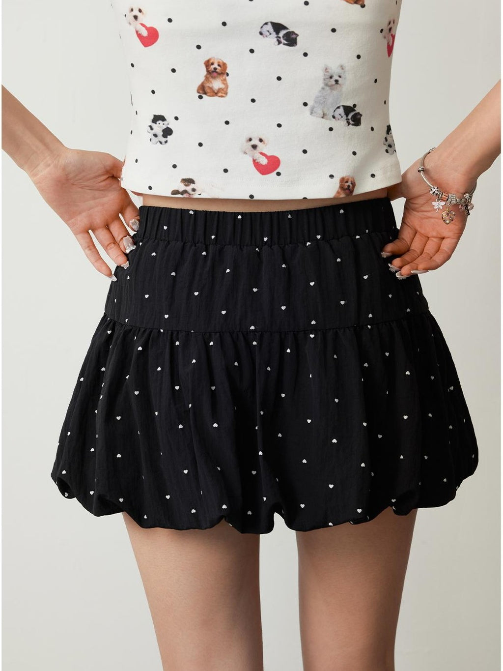 TOOOLAZY Black Polka Dot Tulip Bubble Women's Regenerated Cellulose Blend Mini Skirts