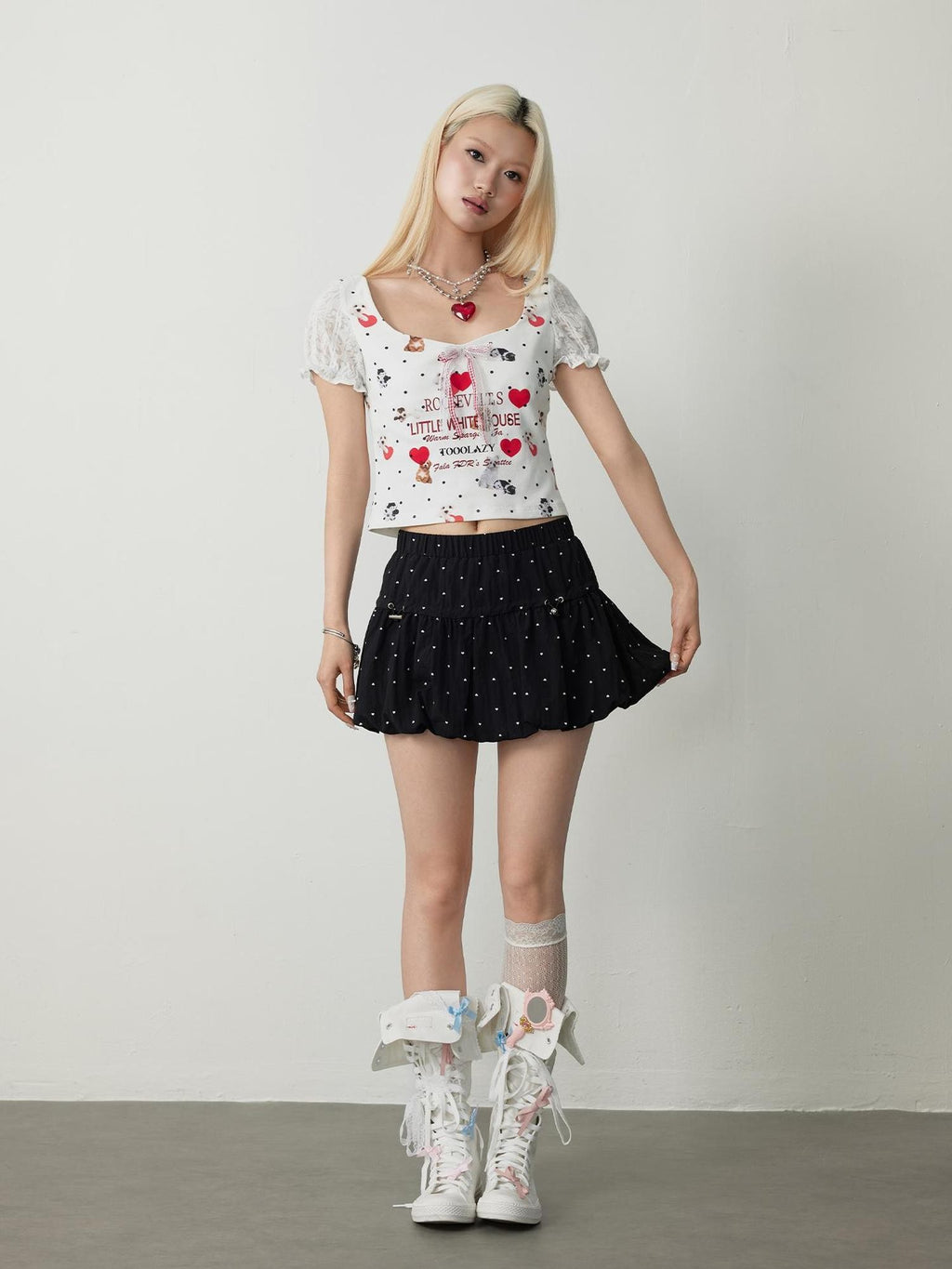 TOOOLAZY Black Polka Dot Tulip Bubble Women's Regenerated Cellulose Blend Mini Skirts