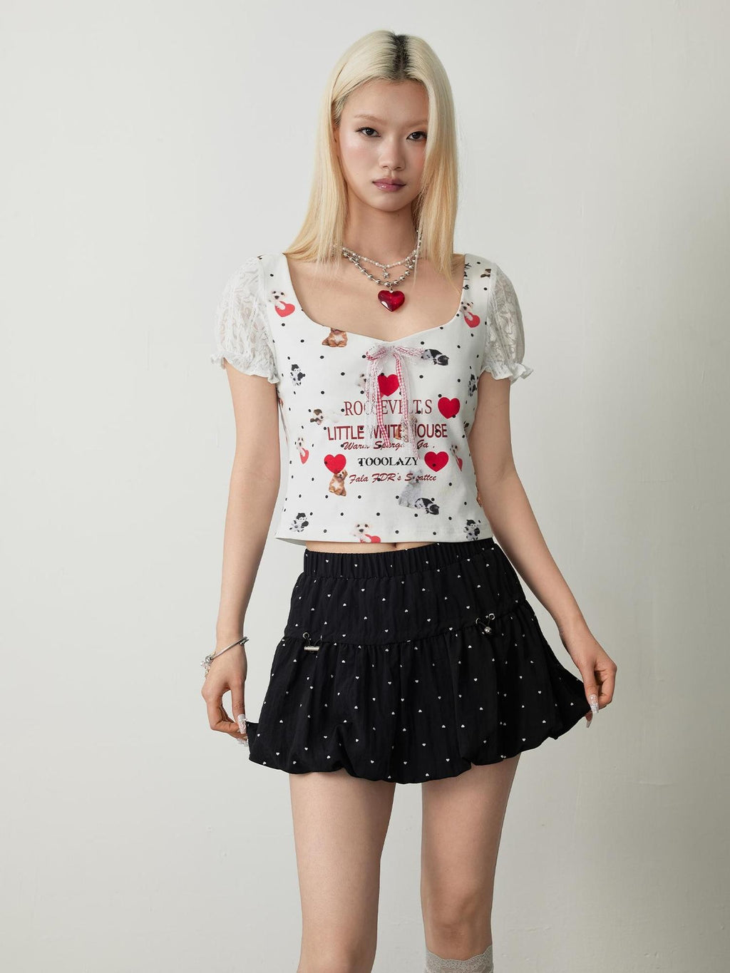 TOOOLAZY Black Polka Dot Tulip Bubble Women's Regenerated Cellulose Blend Mini Skirts