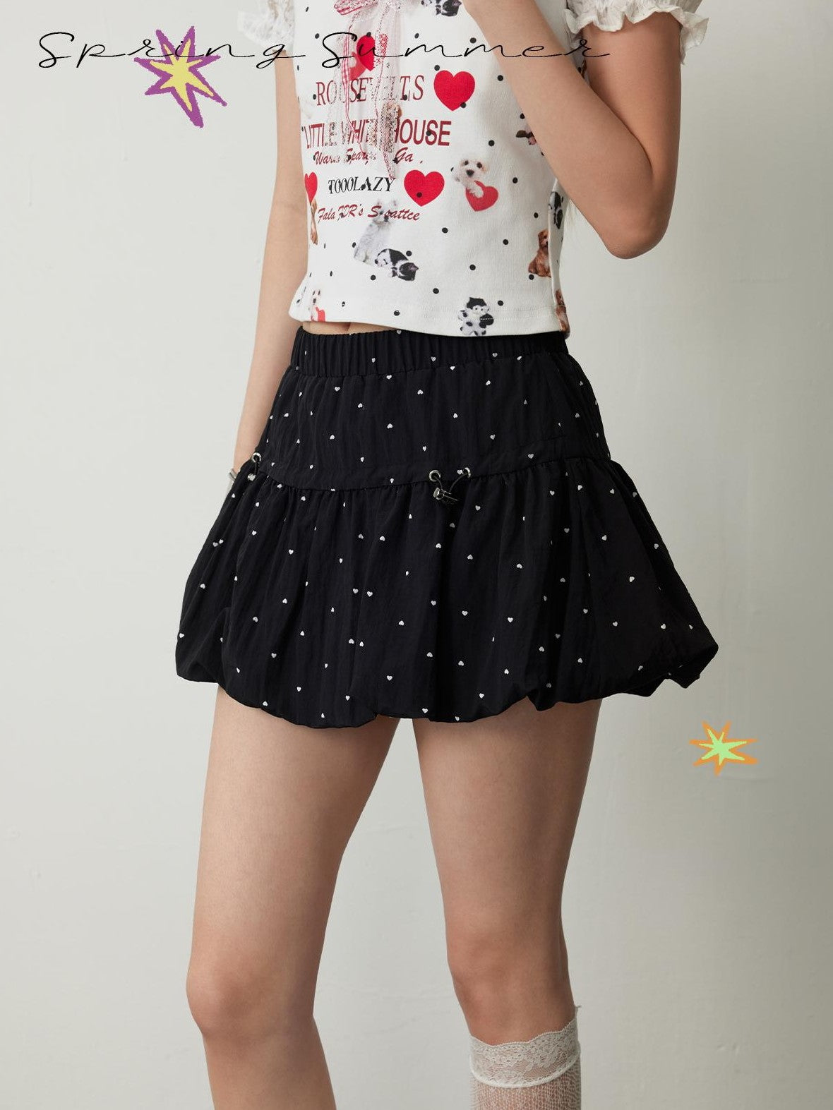 TOOOLAZY Black Polka Dot Tulip Bubble Women's Regenerated Cellulose Blend Mini Skirts