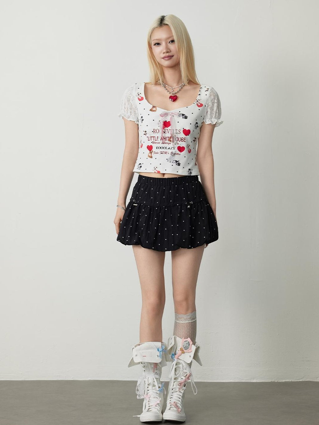 TOOOLAZY Black Polka Dot Tulip Bubble Women's Regenerated Cellulose Blend Mini Skirts