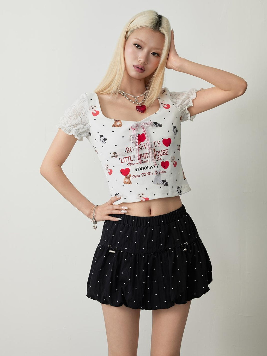 TOOOLAZY Black Polka Dot Tulip Bubble Women's Regenerated Cellulose Blend Mini Skirts