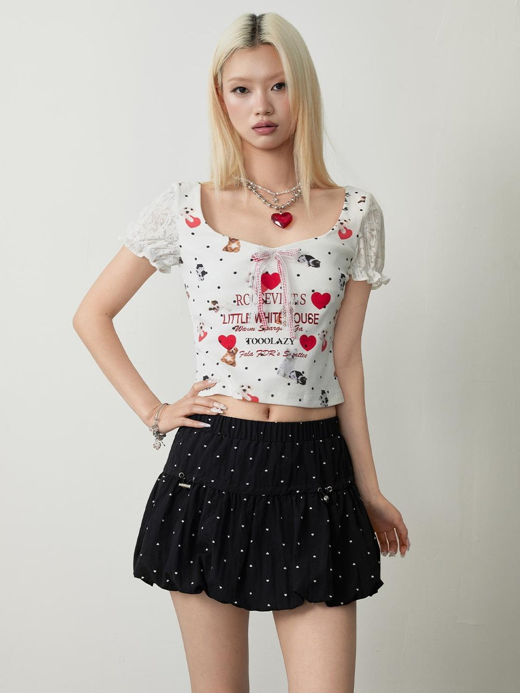 TOOOLAZY Black Polka Dot Tulip Bubble Women's Regenerated Cellulose Blend Mini Skirts