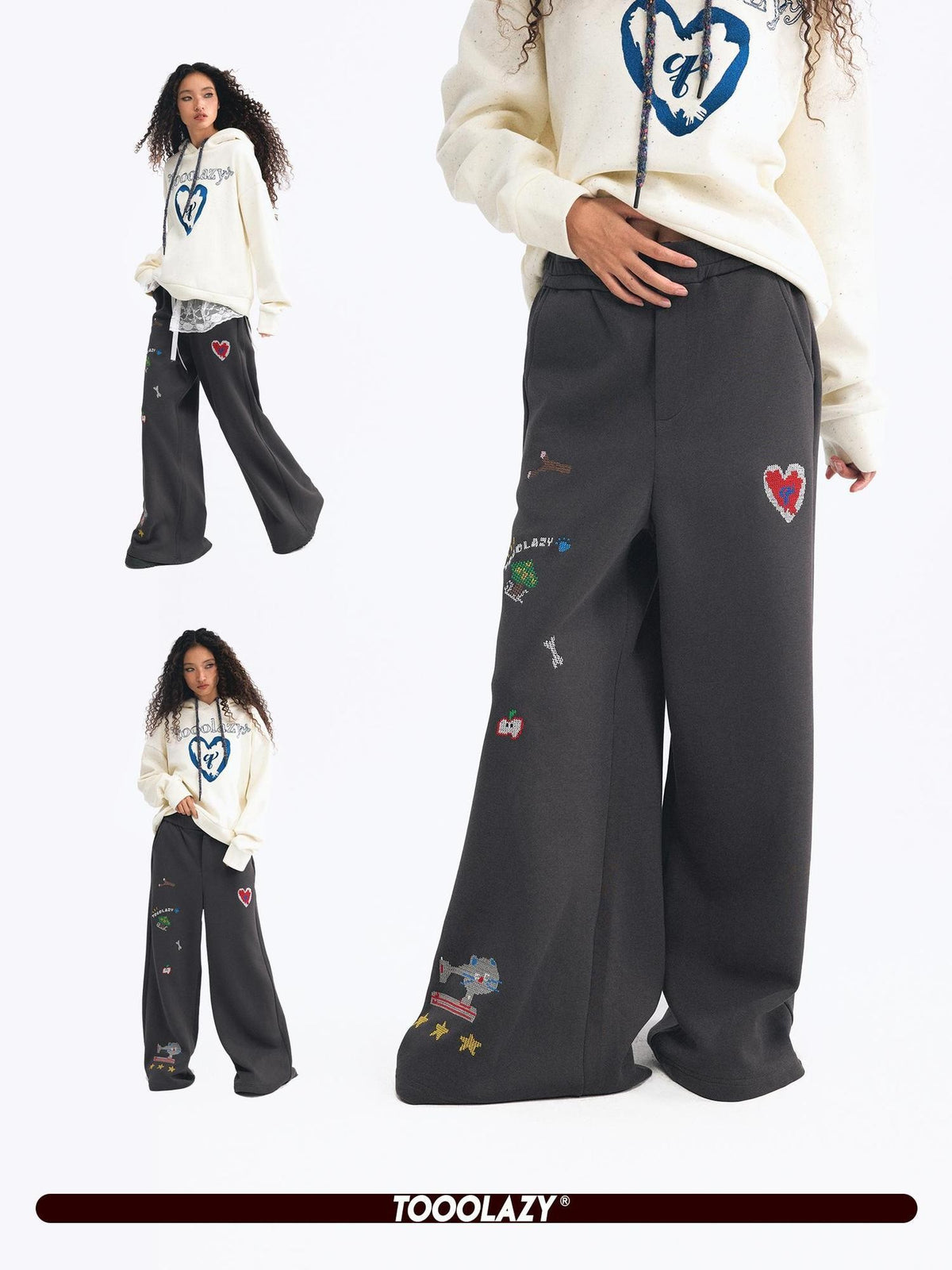 TOOOLAZY Black Printed Slimming Casual Women's Other Material Wide-leg Pants