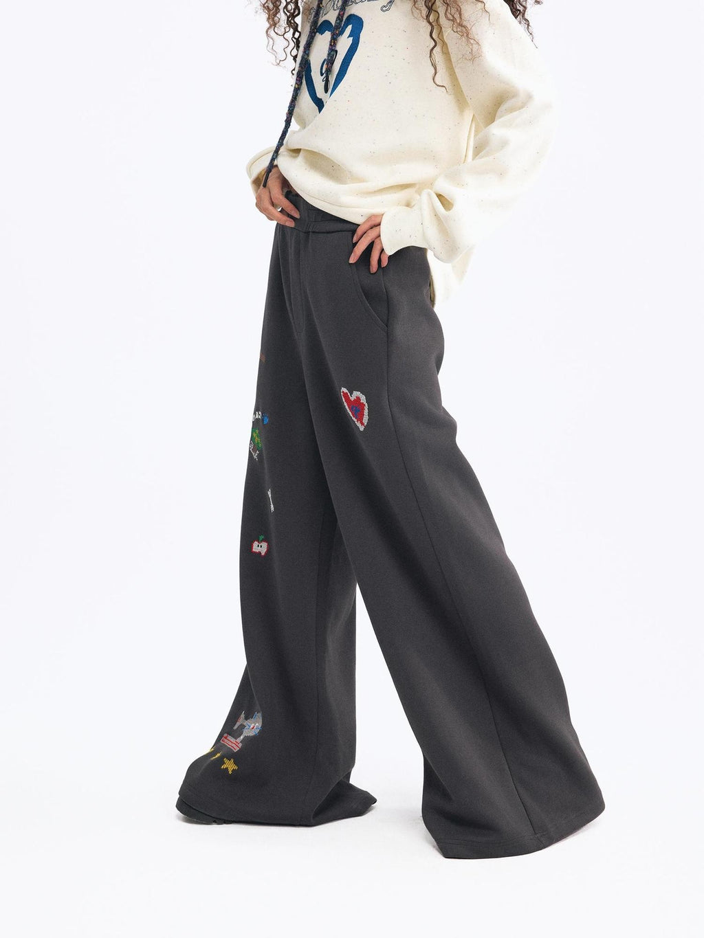 TOOOLAZY Black Printed Slimming Casual Women's Other Material Wide-leg Pants