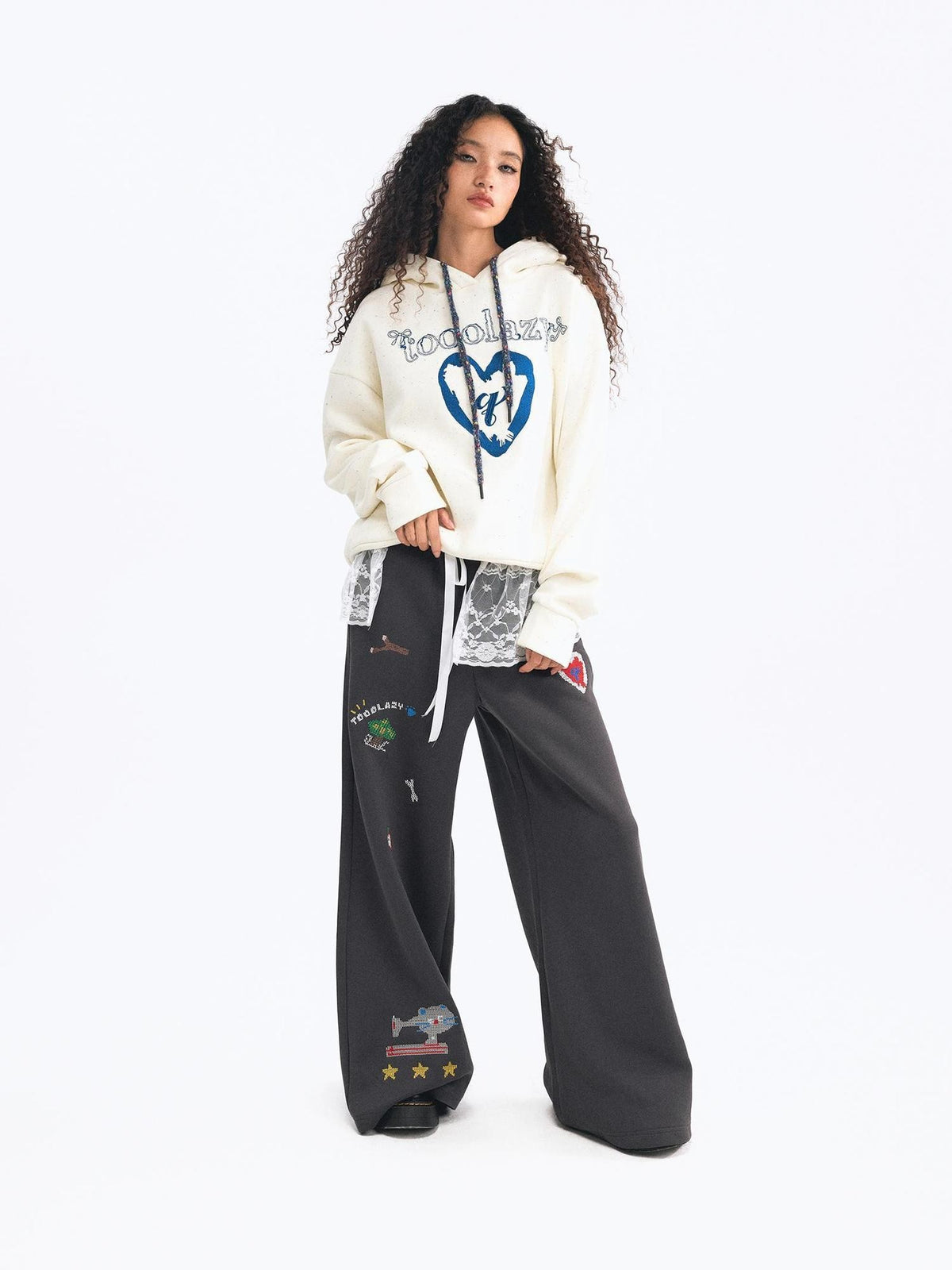 TOOOLAZY Black Printed Slimming Casual Women's Other Material Wide-leg Pants