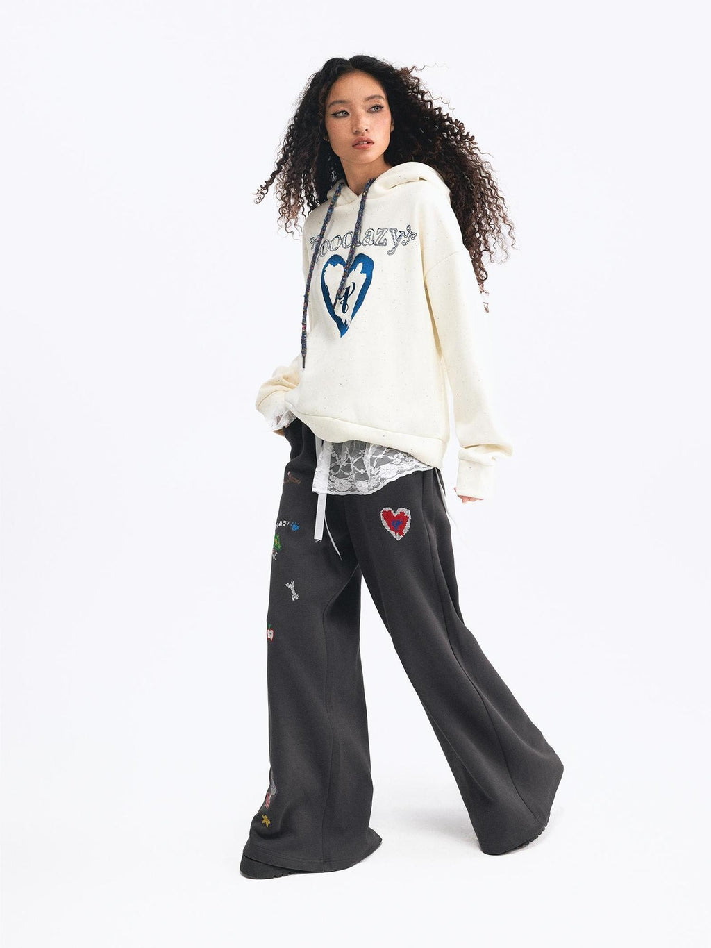 TOOOLAZY Black Printed Slimming Casual Women's Other Material Wide-leg Pants