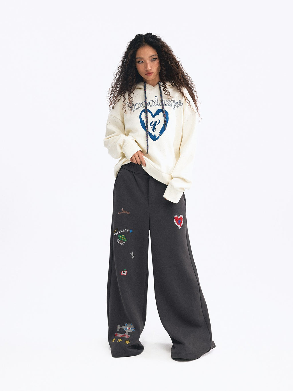 TOOOLAZY Black Printed Slimming Casual Women's Other Material Wide-leg Pants