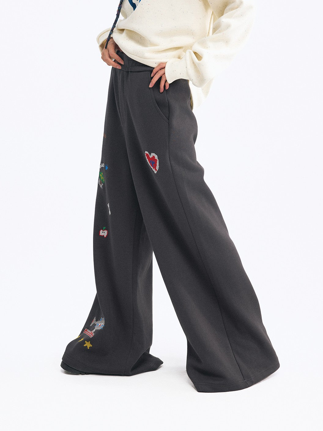 TOOOLAZY Black Printed Slimming Casual Women's Other Material Wide-leg Pants