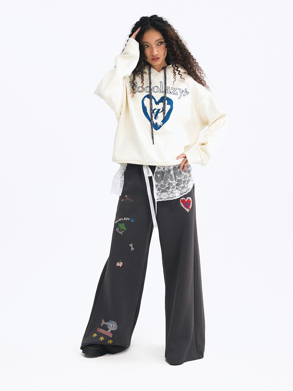 TOOOLAZY Black Printed Slimming Casual Women's Other Material Wide-leg Pants