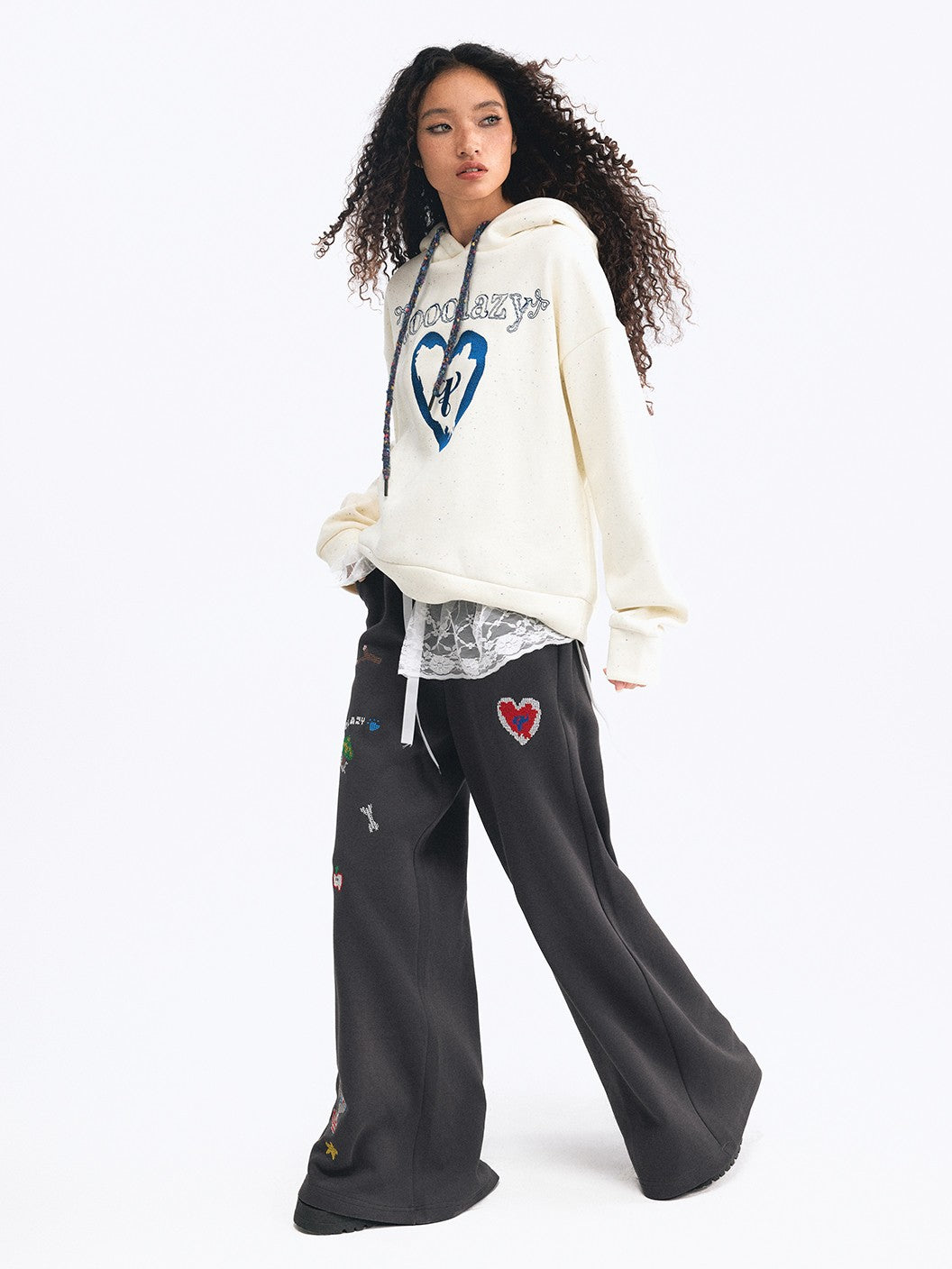 TOOOLAZY Black Printed Slimming Casual Women's Other Material Wide-leg Pants