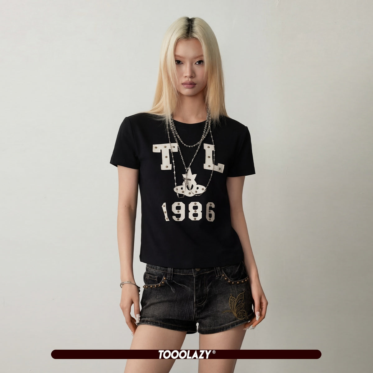 TOOOLAZY_Black_Red_Letter_Print_Crewneck_Short_Sleeve_Women's_Cotton_Slim_T-shirts_1042279744460_MISSTT