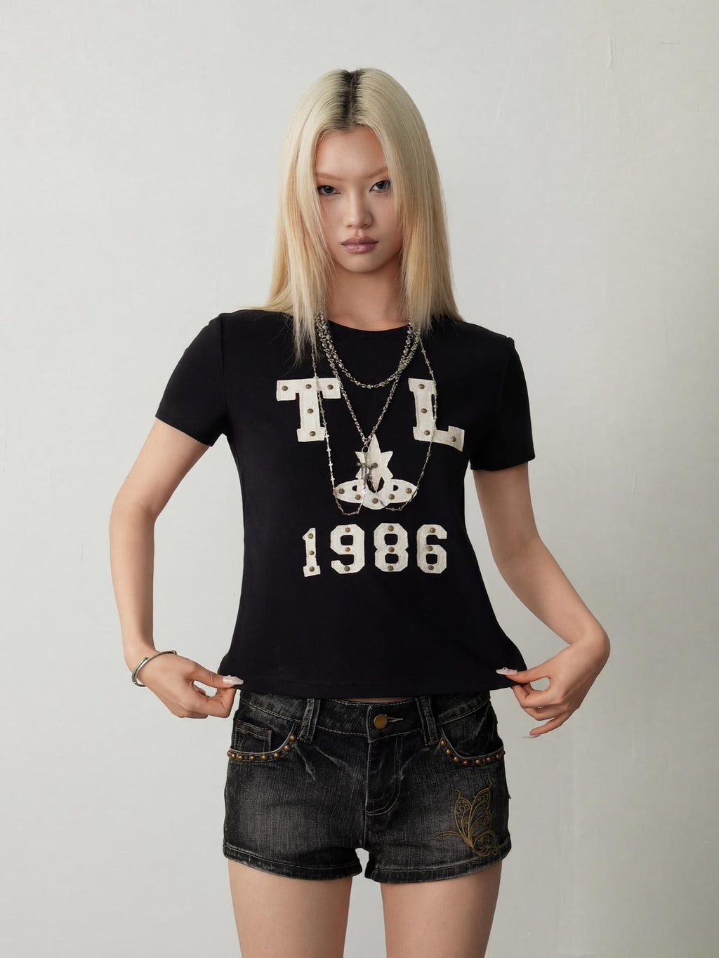 TOOOLAZY Black Red Letter Print Crewneck Short Sleeve Women's Cotton Slim T-shirts