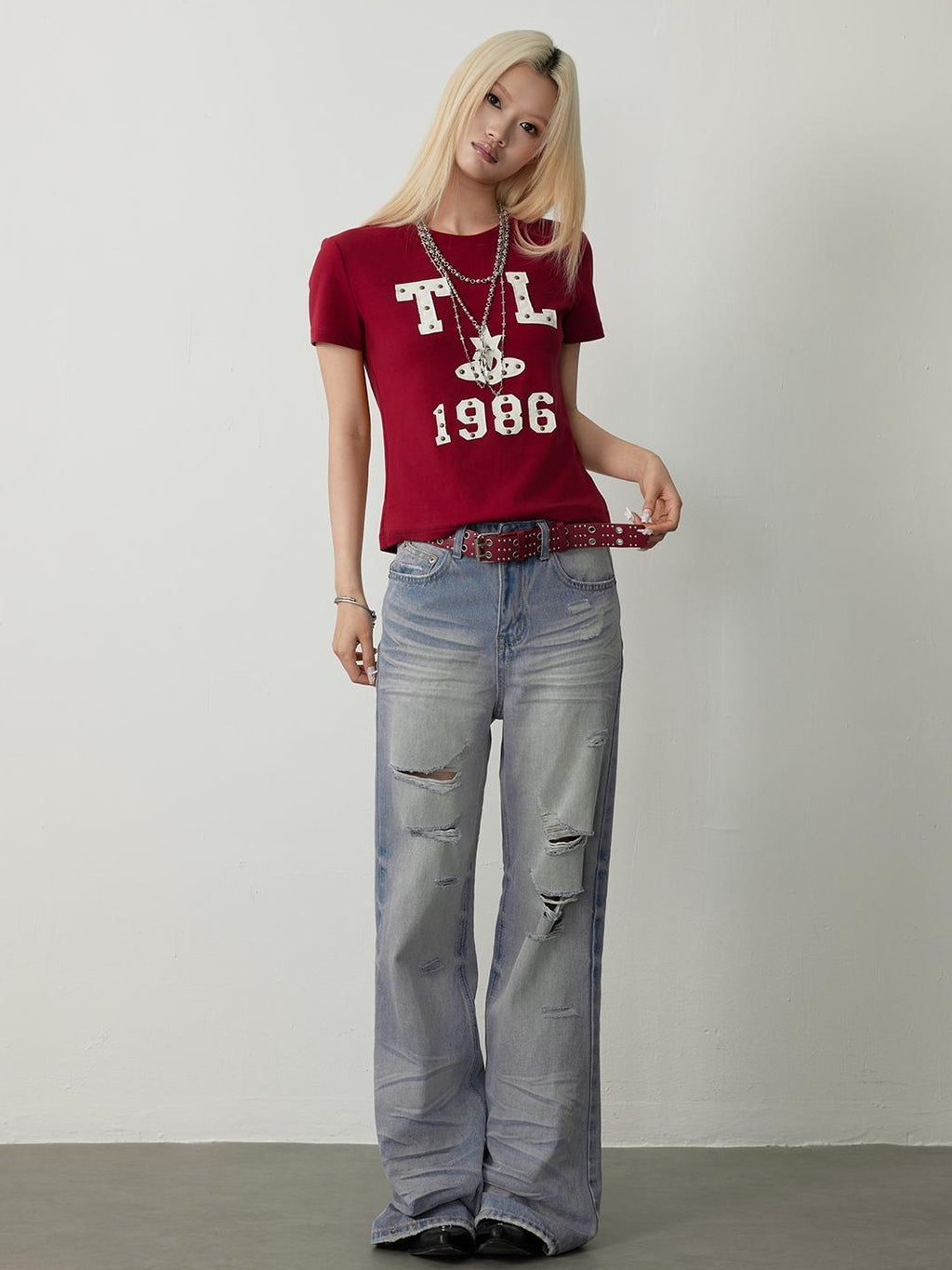 TOOOLAZY Black Red Letter Print Crewneck Short Sleeve Women's Cotton Slim T-shirts