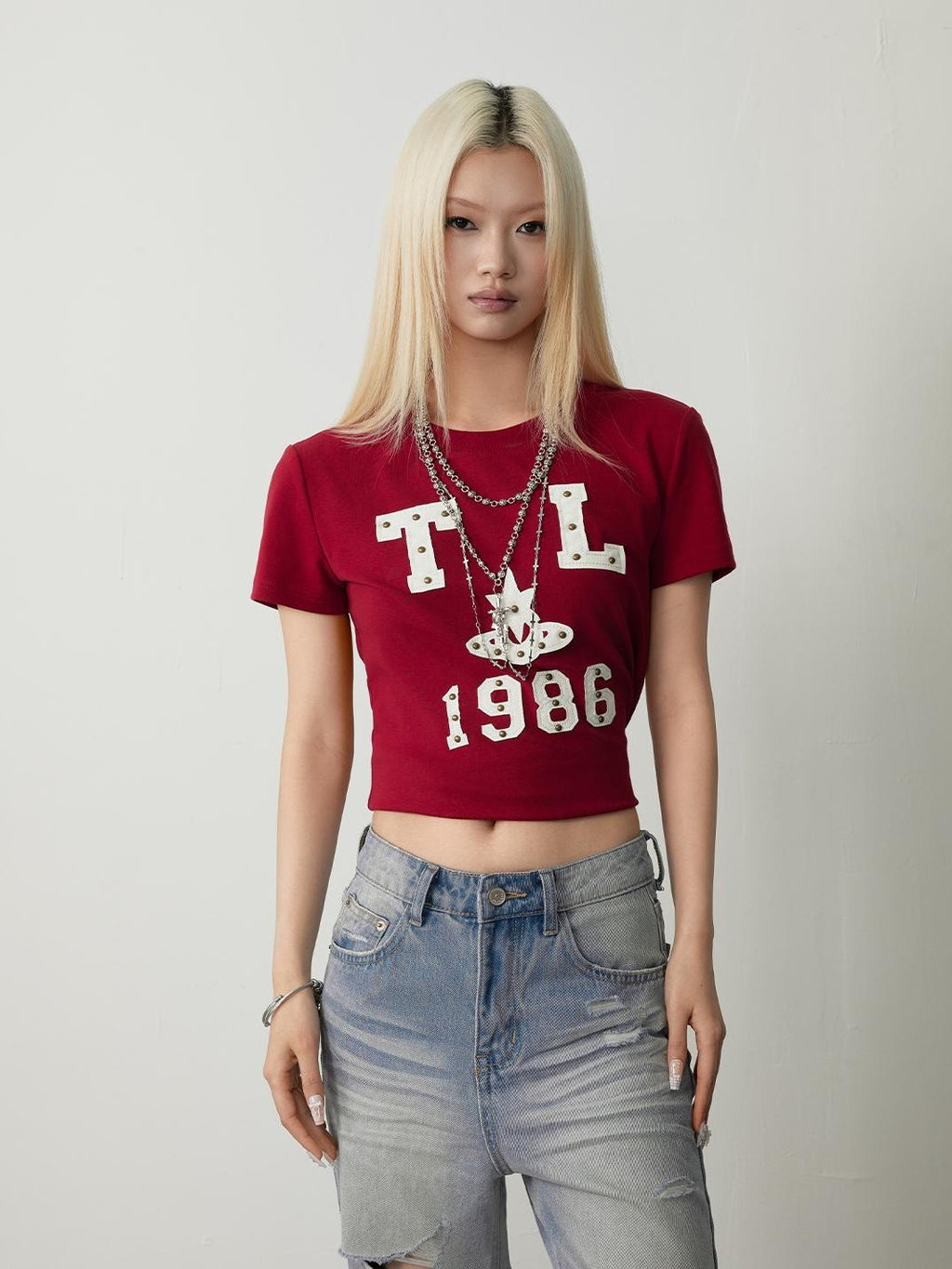 TOOOLAZY Black Red Letter Print Crewneck Short Sleeve Women's Cotton Slim T-shirts