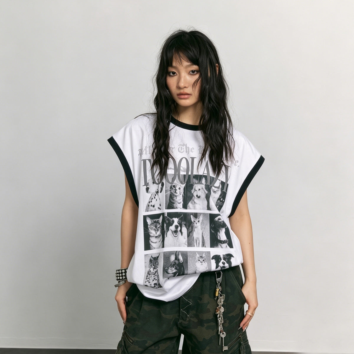 TOOOLAZY_Black_White_Cat_Dog_Letter_Print_Retro_Round_Neck_Women's_Cotton_Tank_Tops_1056726226911_MISSTT