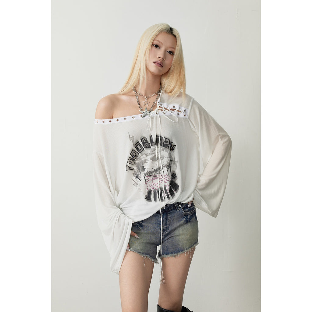 TOOOLAZY_Black_White_Mesh_Skull_Asymmetric_Shoulder_Women's_Lyocell_Long_Sleeve_T-shirts_1038419991395_MISSTT