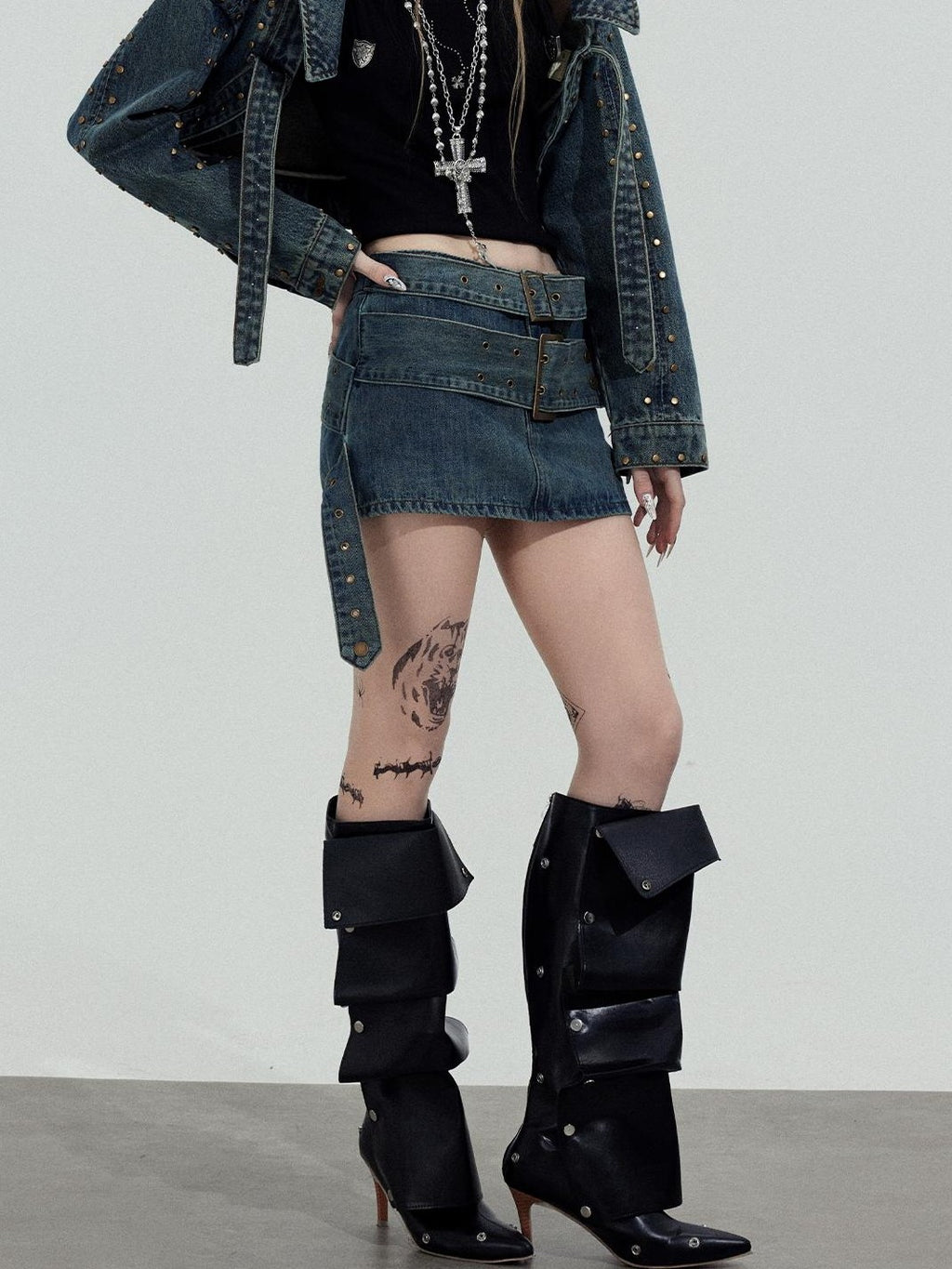 TOOOLAZY Blue Denim 3d Embellished Bodycon Women's Cotton Blend Mini Skirts