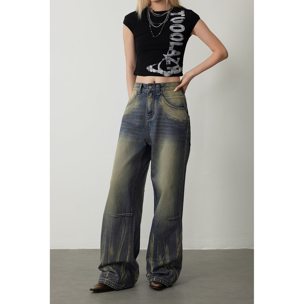 TOOOLAZY_Butterfly_Beaded_Rivet_Natural_Waist_Women's_Cotton_Wide-leg_Jeans_1041435025061_MISSTT