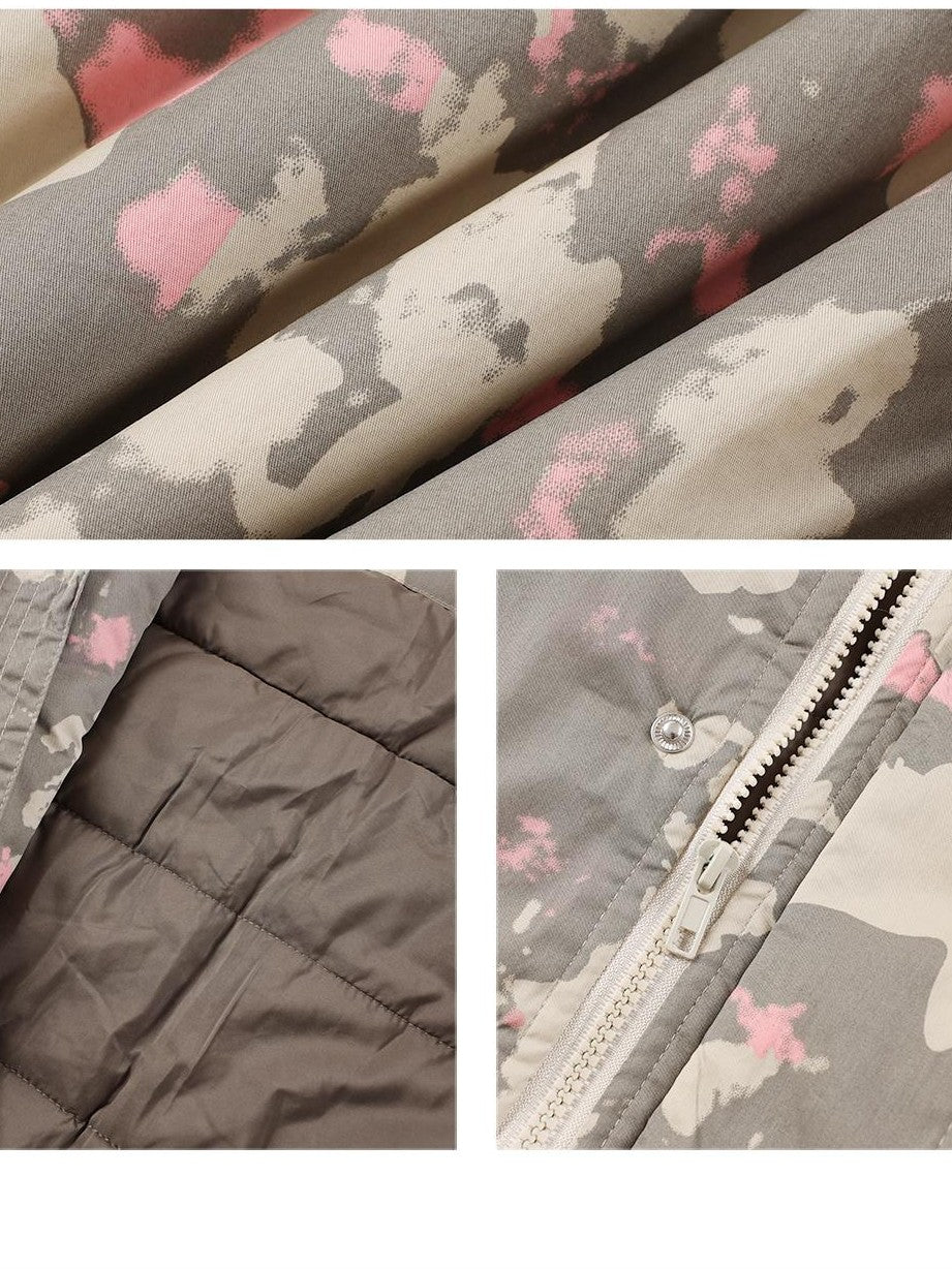 TOOOLAZY Camouflage Hooded Large Fur Collar Cropped Women's Cotton Puffer Jackets