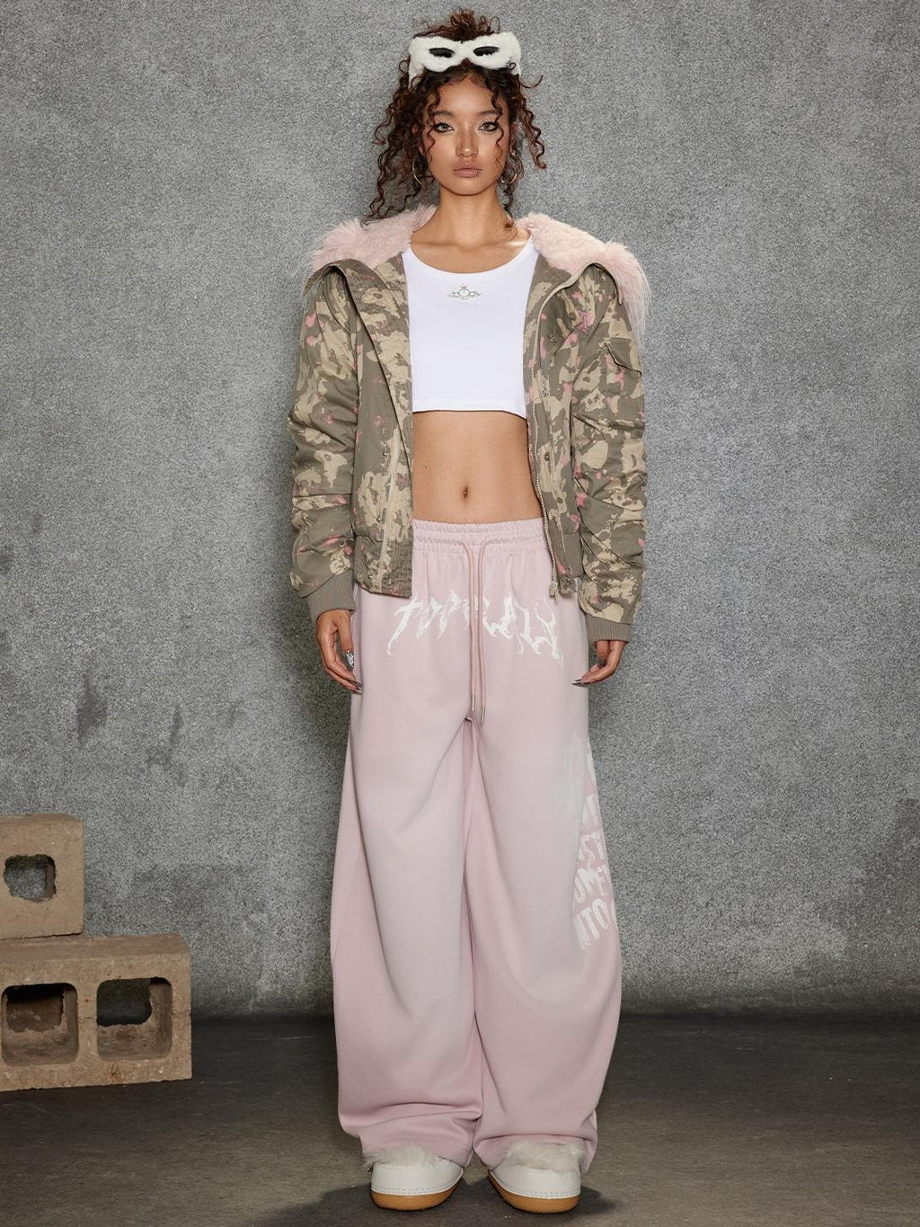 TOOOLAZY Camouflage Hooded Large Fur Collar Cropped Women's Cotton Puffer Jackets