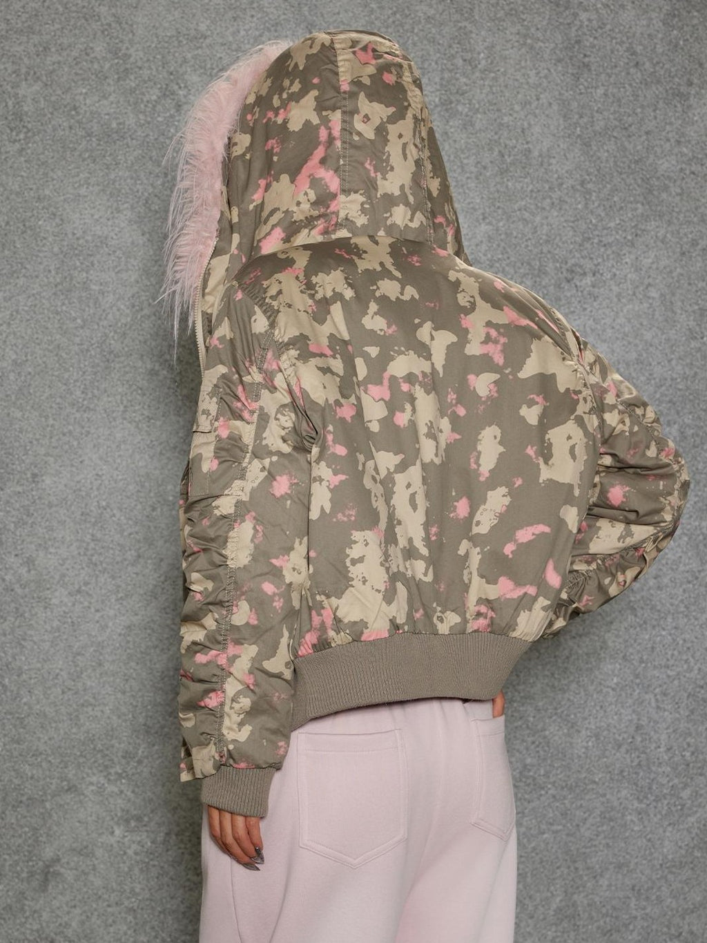 TOOOLAZY Camouflage Hooded Large Fur Collar Cropped Women's Cotton Puffer Jackets