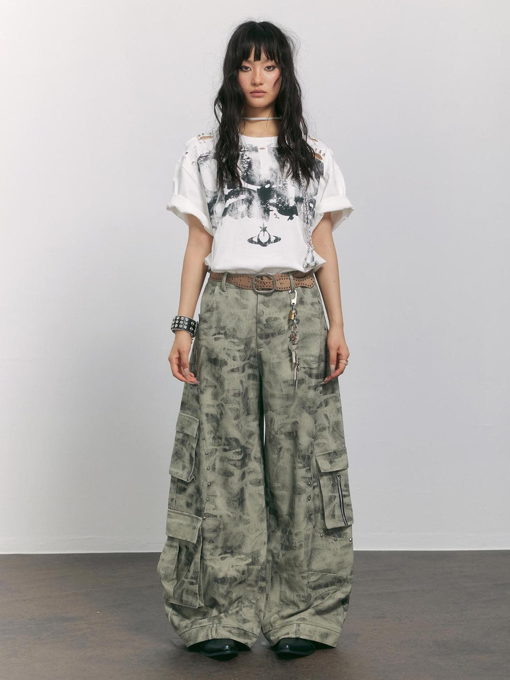 TOOOLAZY Camouflage Knife Cut Multi Pocket Women's Cotton Cargo Pants