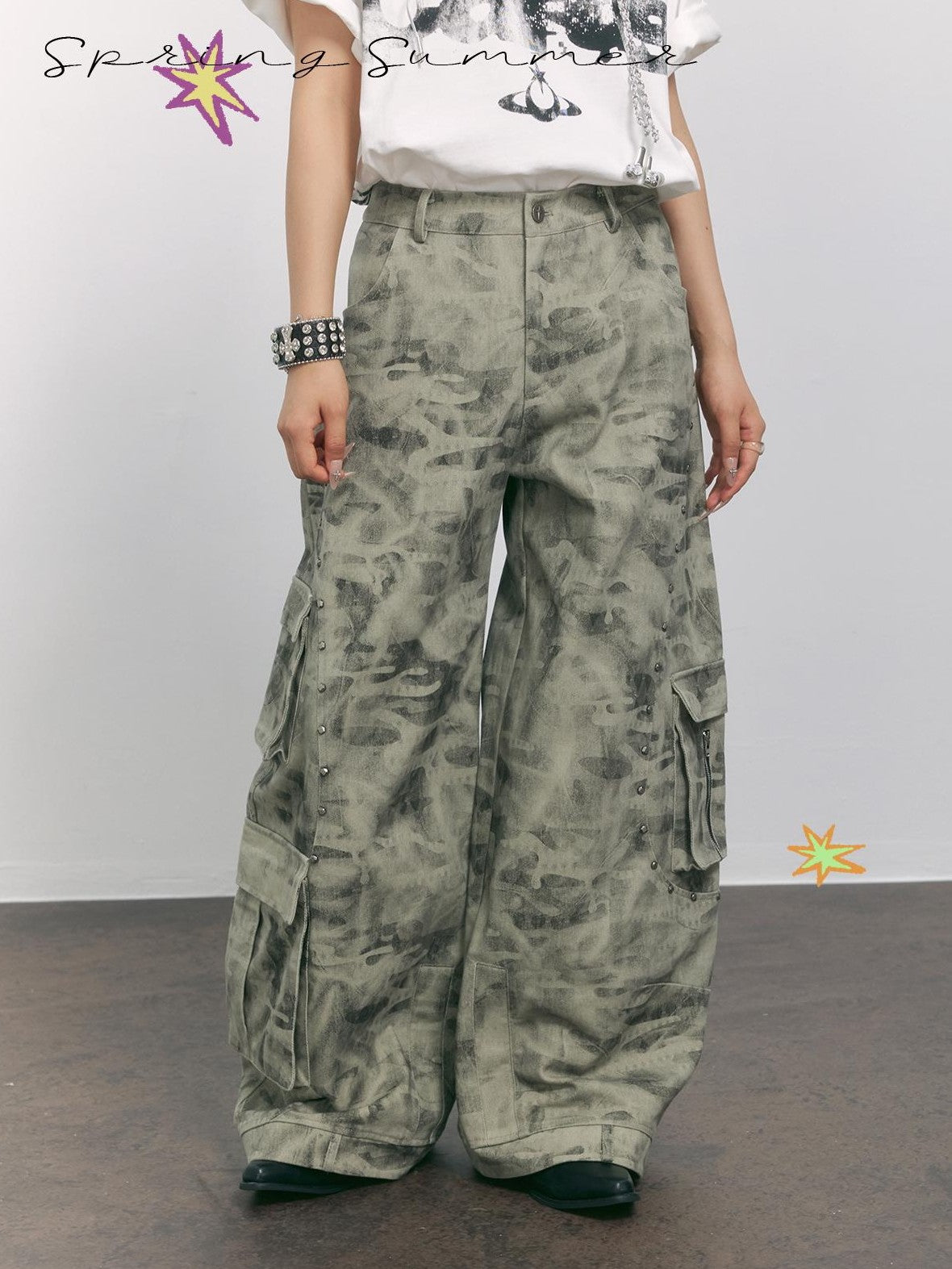 TOOOLAZY Camouflage Knife Cut Multi Pocket Women's Cotton Cargo Pants