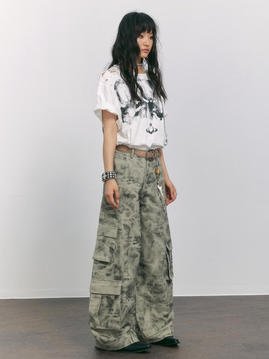 TOOOLAZY Camouflage Knife Cut Multi Pocket Women's Cotton Cargo Pants