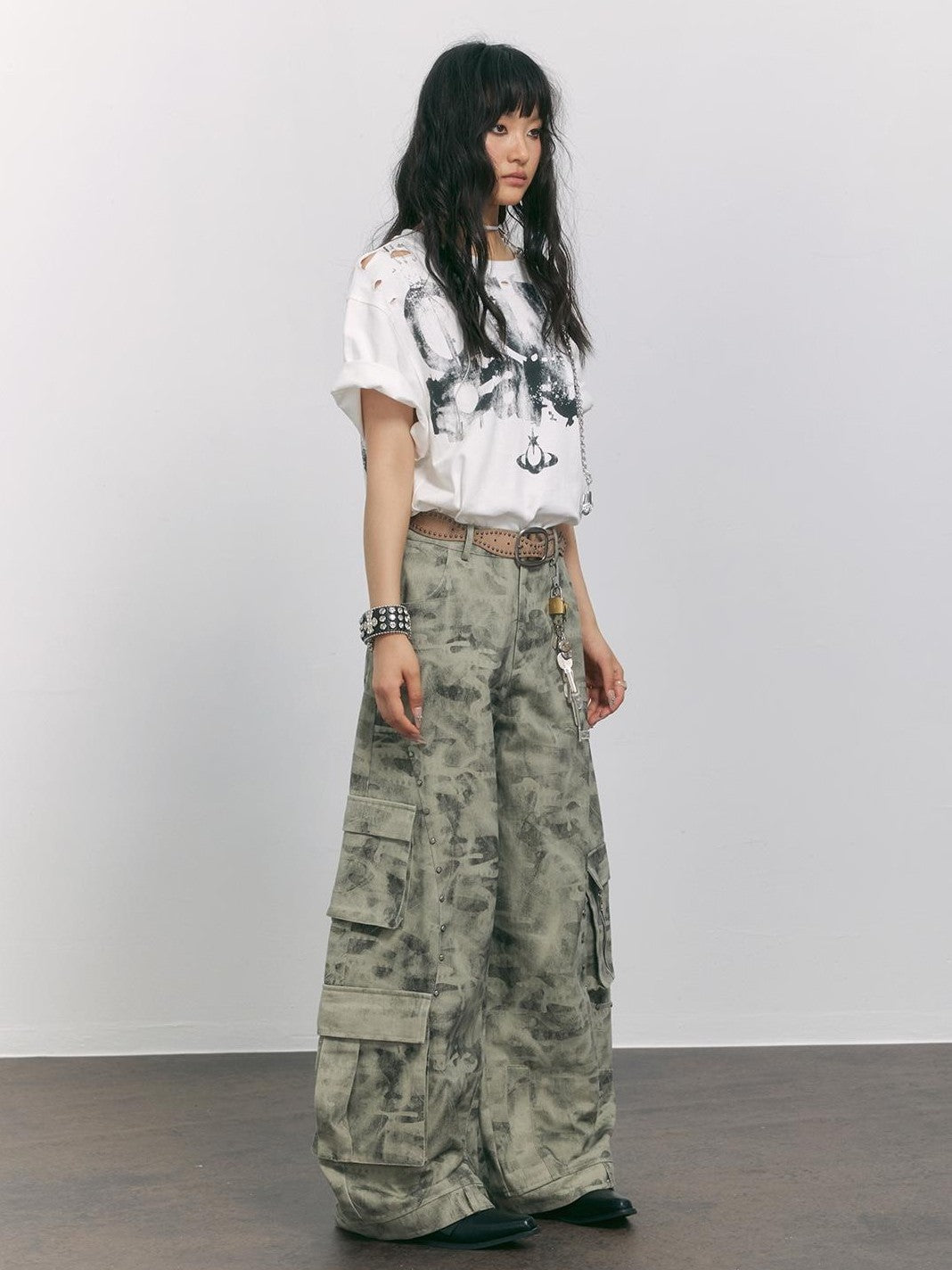 TOOOLAZY Camouflage Knife Cut Multi Pocket Women's Cotton Cargo Pants