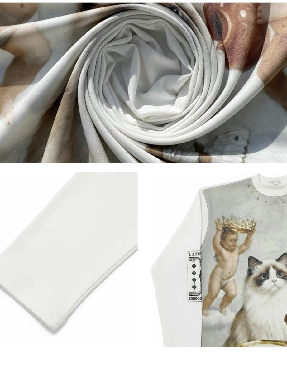 TOOOLAZY Cat Digital Direct Print Loose Fit Women's Long Sleeve T-shirts