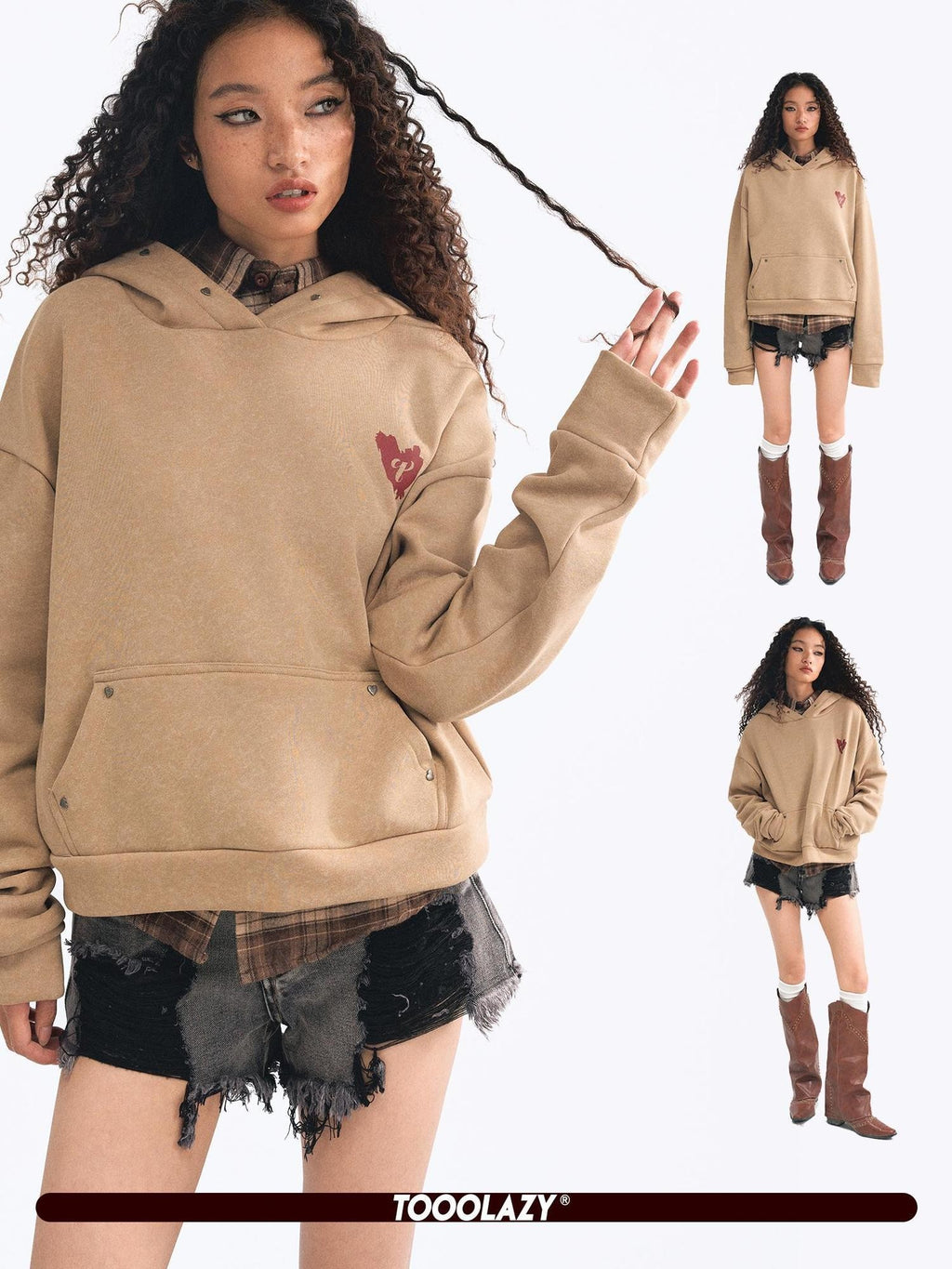 TOOOLAZY Cozy Embroidered Hooded Sweatshirt Women's Fleece-lined Hoodies