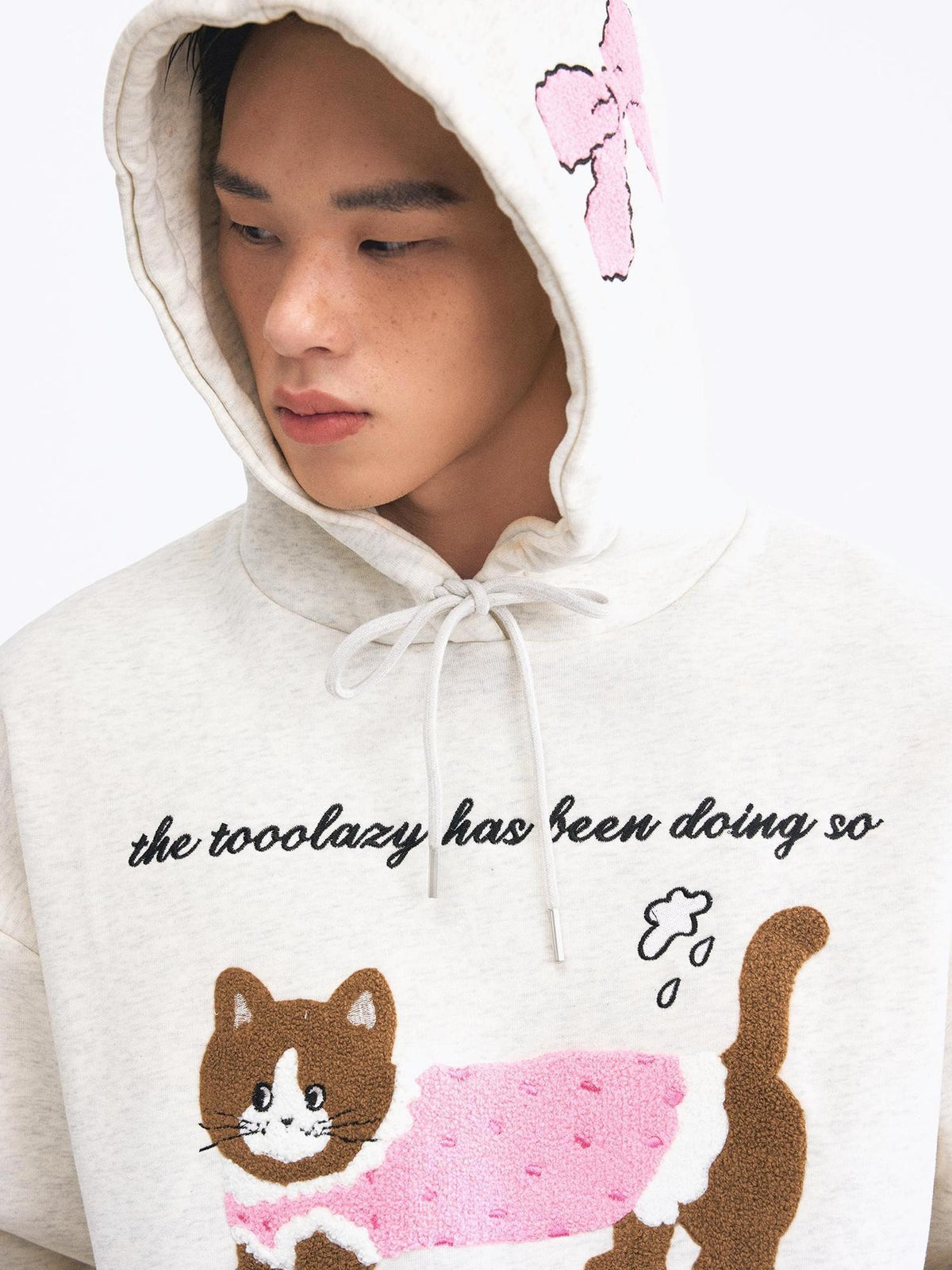 TOOOLAZY Cute Embroidered Cat Hooded Women's Soft Other Fabric Hoodies