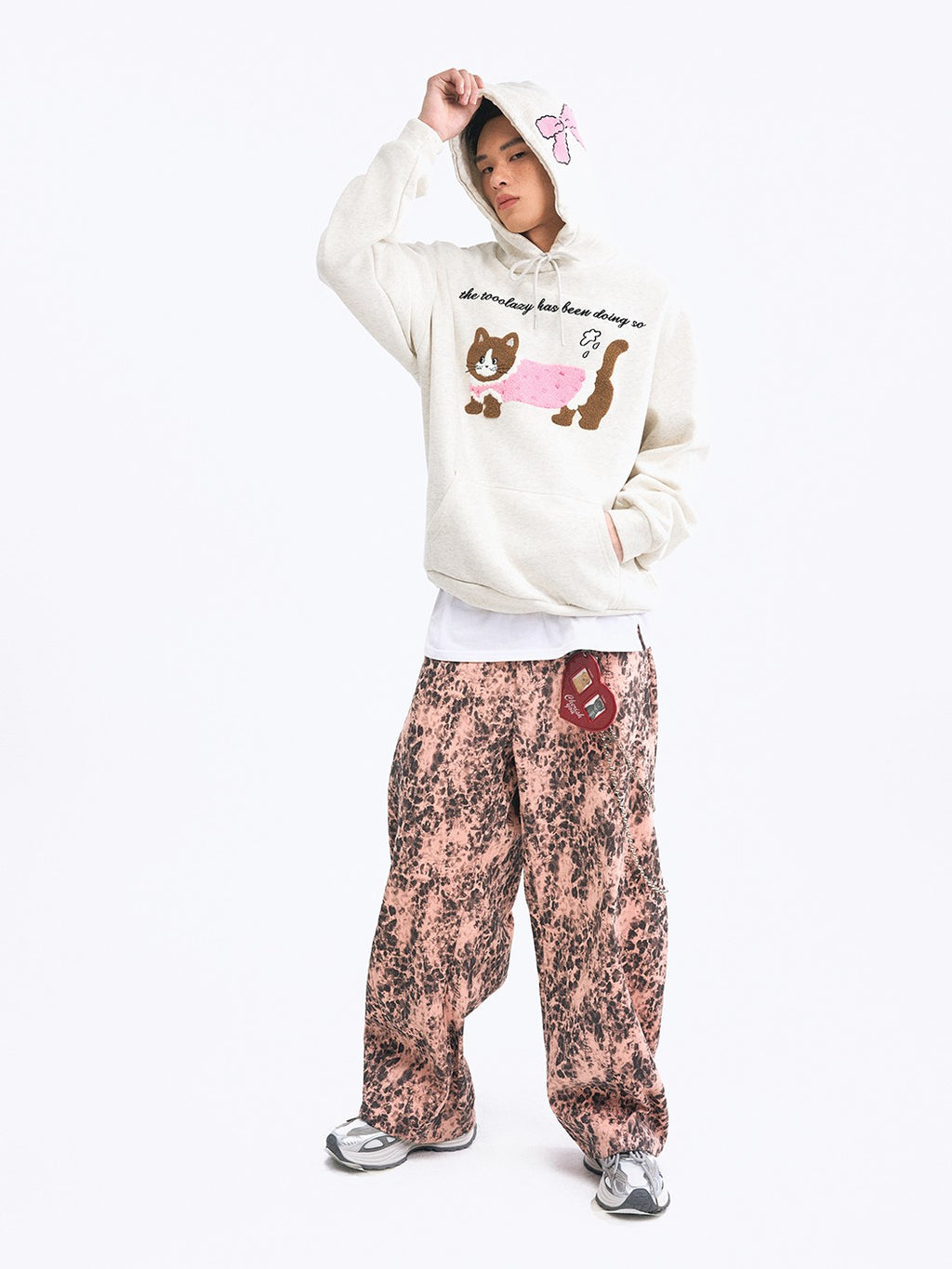TOOOLAZY Cute Embroidered Cat Hooded Women's Soft Other Fabric Hoodies